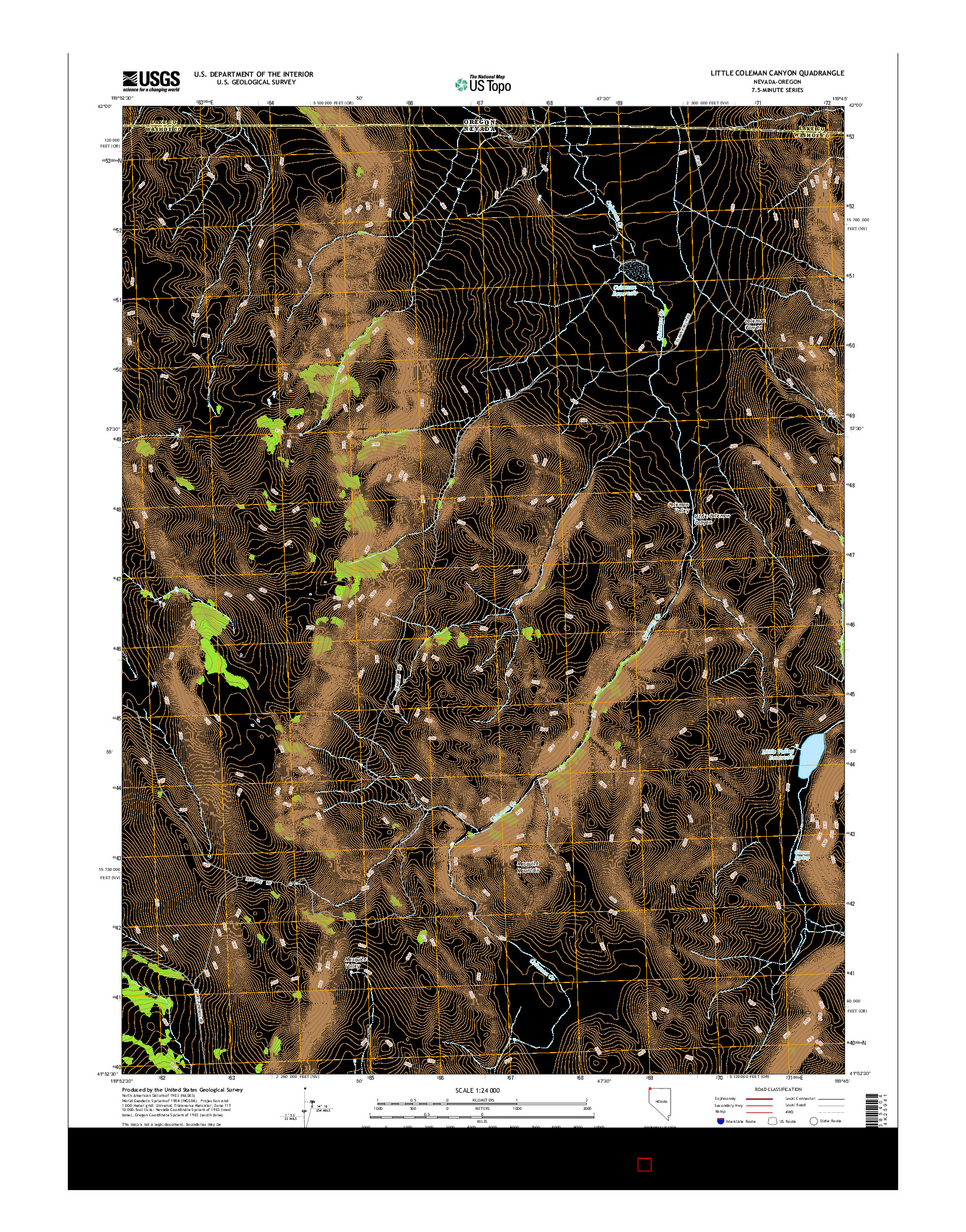 USGS US TOPO 7.5-MINUTE MAP FOR LITTLE COLEMAN CANYON, NV-OR 2015