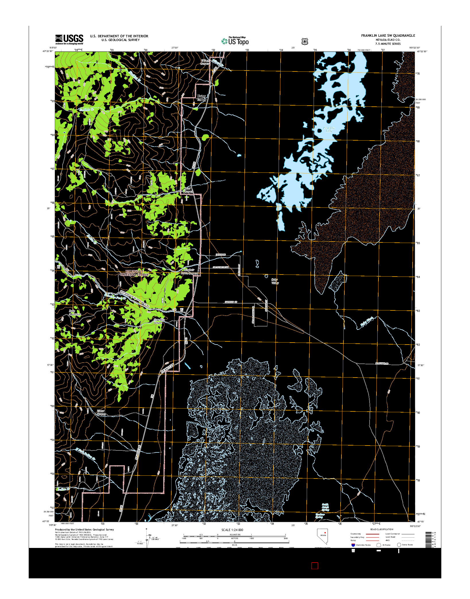 USGS US TOPO 7.5-MINUTE MAP FOR FRANKLIN LAKE SW, NV 2015