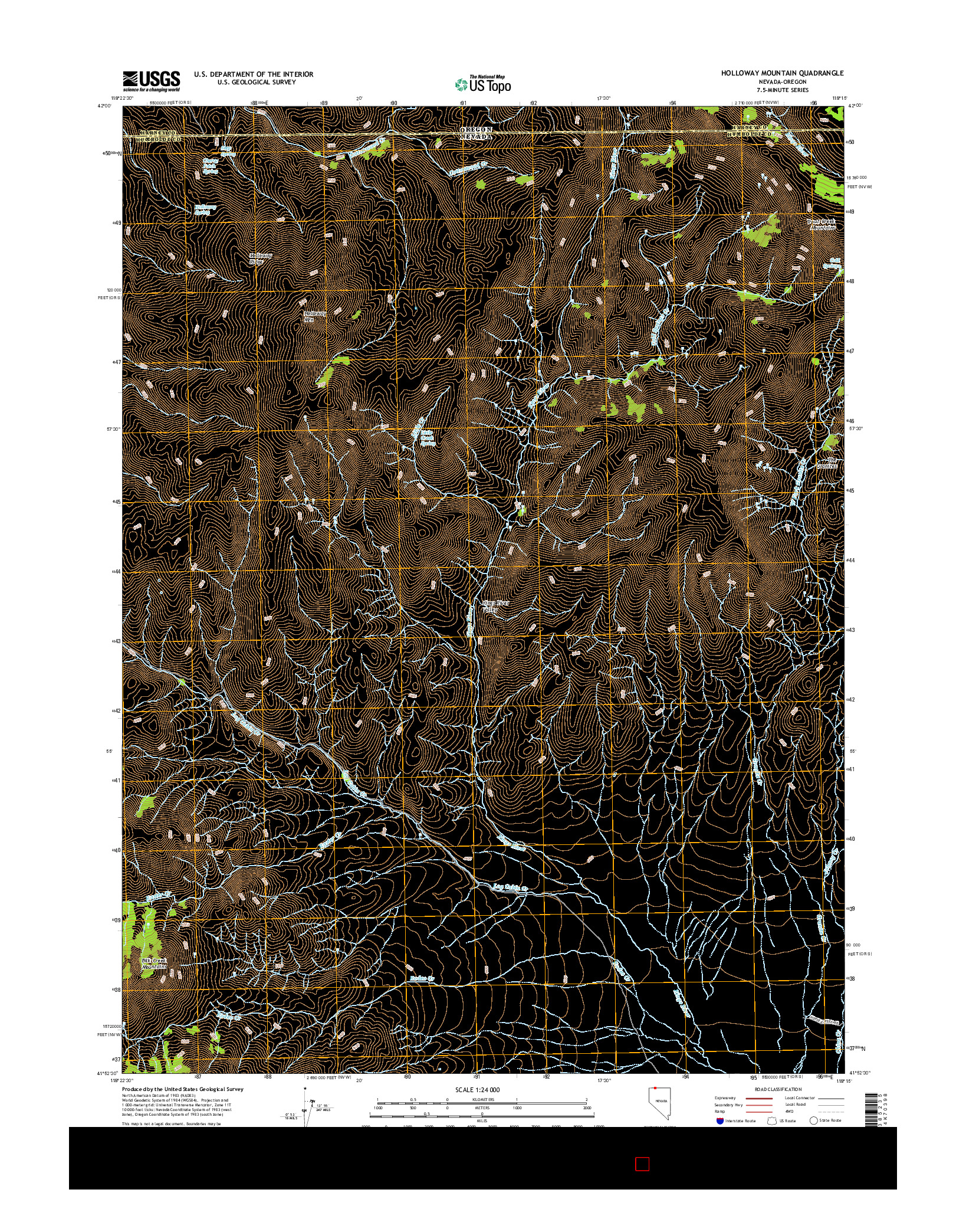 USGS US TOPO 7.5-MINUTE MAP FOR HOLLOWAY MOUNTAIN, NV-OR 2015