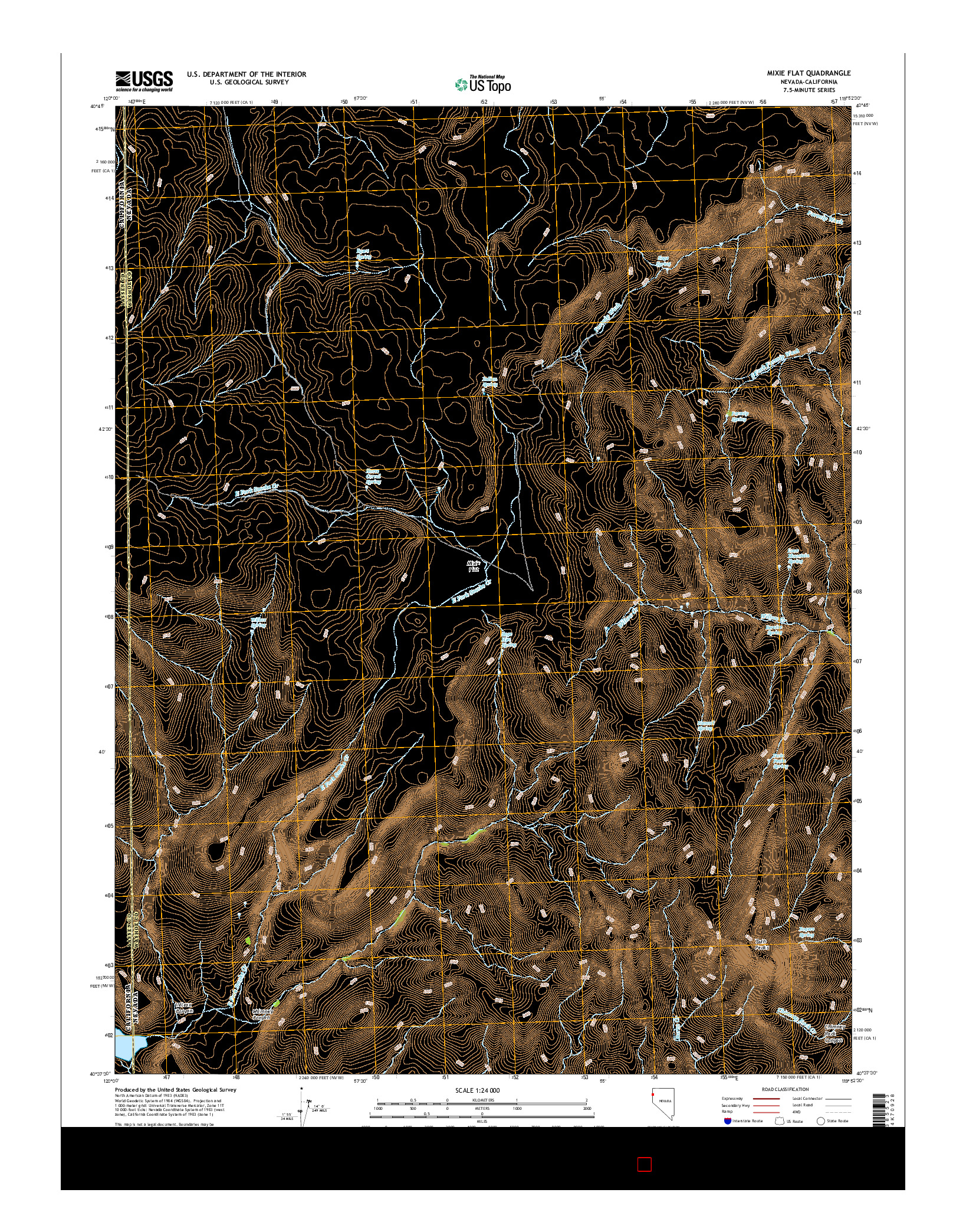 USGS US TOPO 7.5-MINUTE MAP FOR MIXIE FLAT, NV-CA 2015