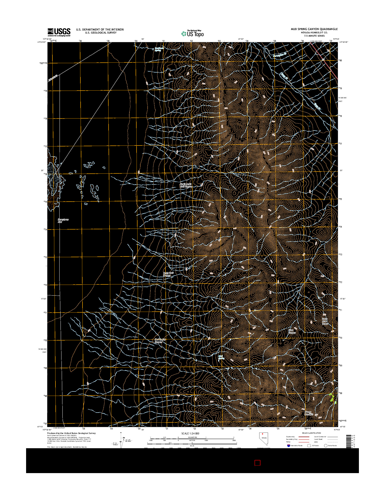USGS US TOPO 7.5-MINUTE MAP FOR MUD SPRING CANYON, NV 2015