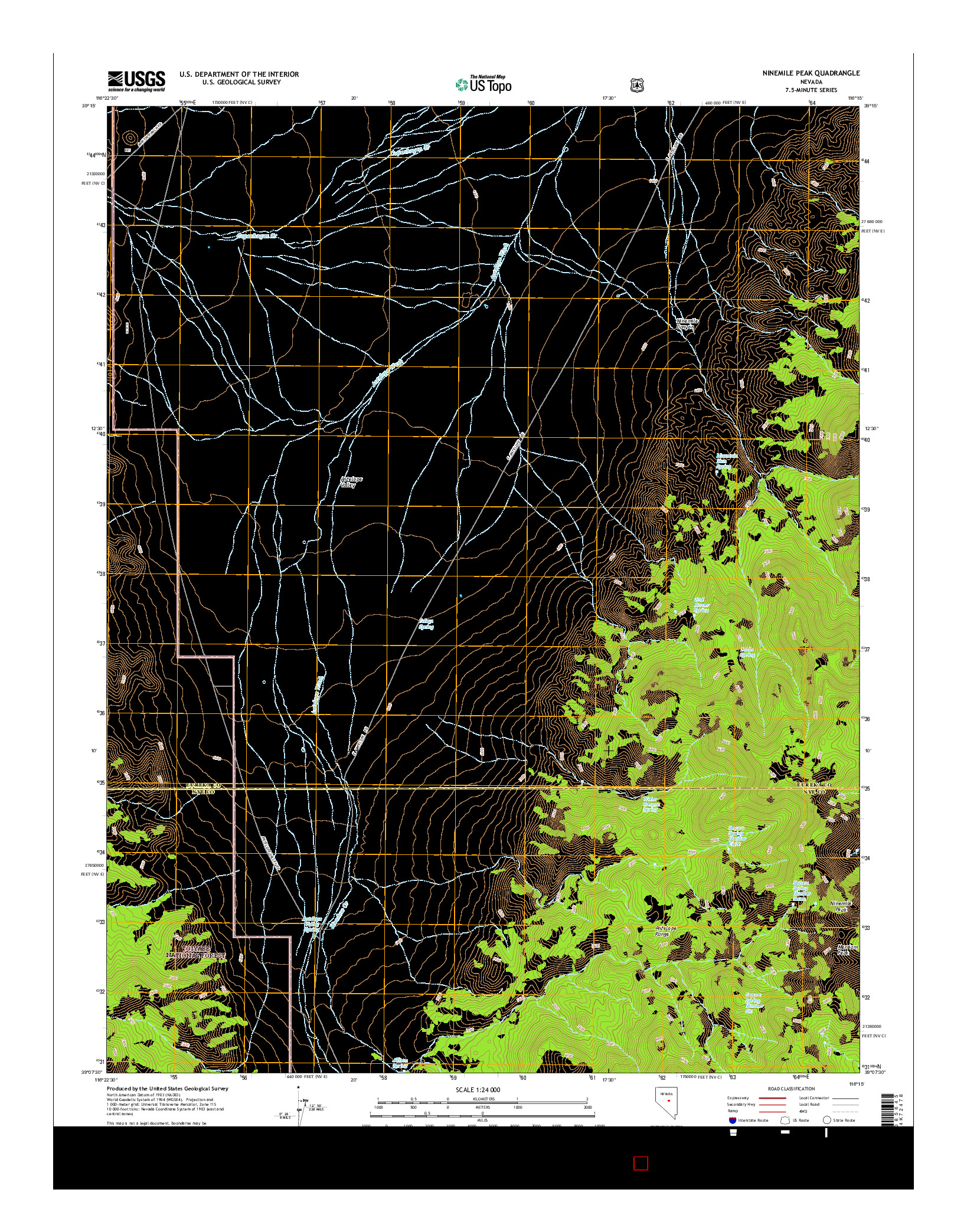 USGS US TOPO 7.5-MINUTE MAP FOR NINEMILE PEAK, NV 2015