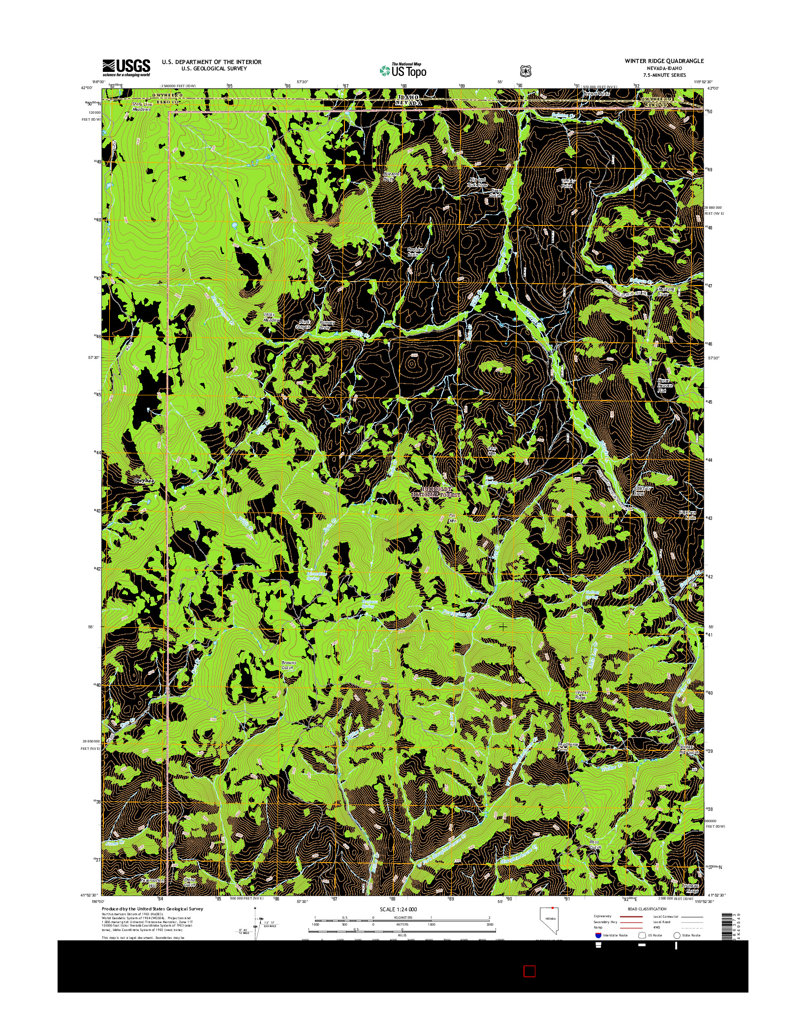 USGS US TOPO 7.5-MINUTE MAP FOR WINTER RIDGE, NV-ID 2015