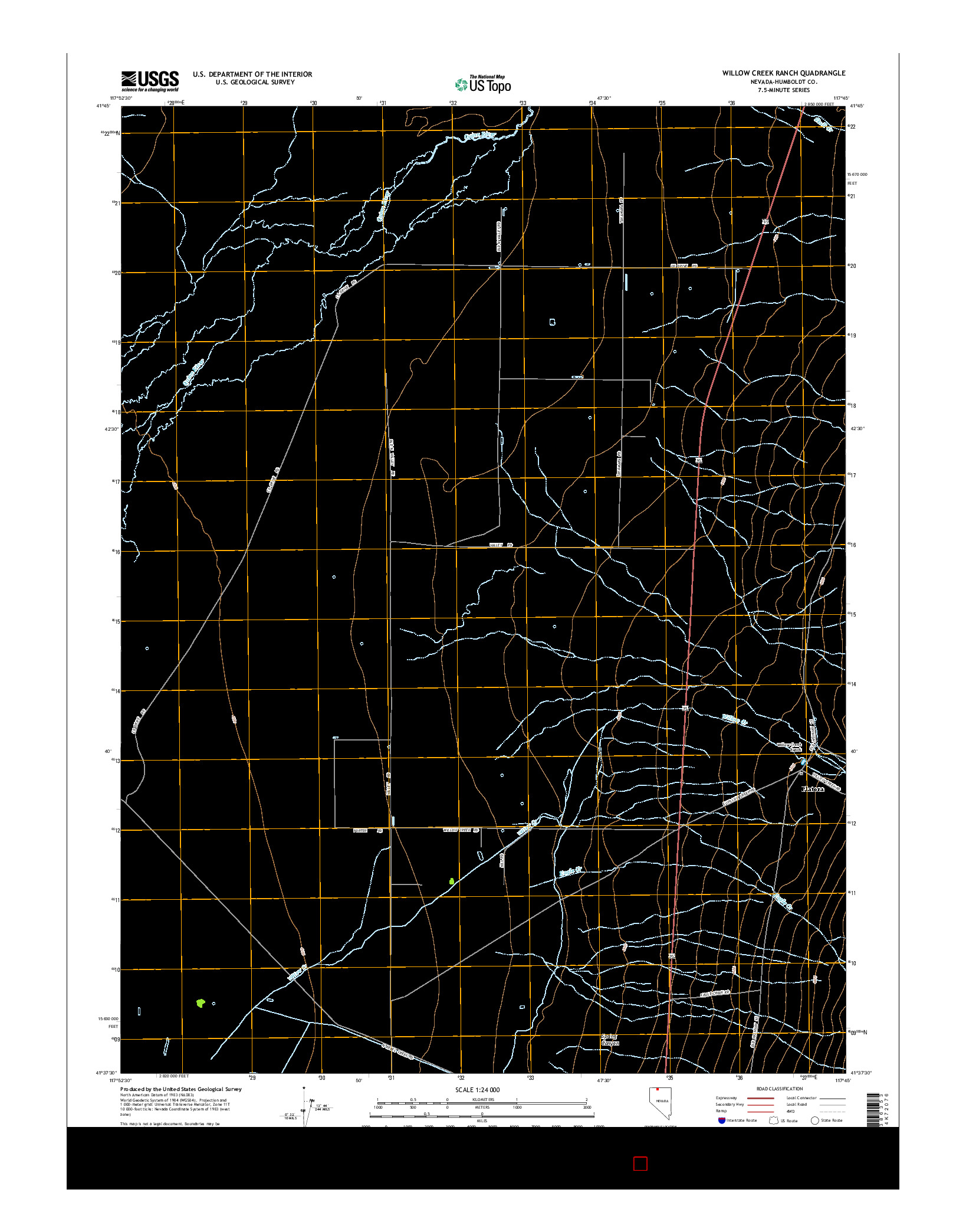 USGS US TOPO 7.5-MINUTE MAP FOR WILLOW CREEK RANCH, NV 2015