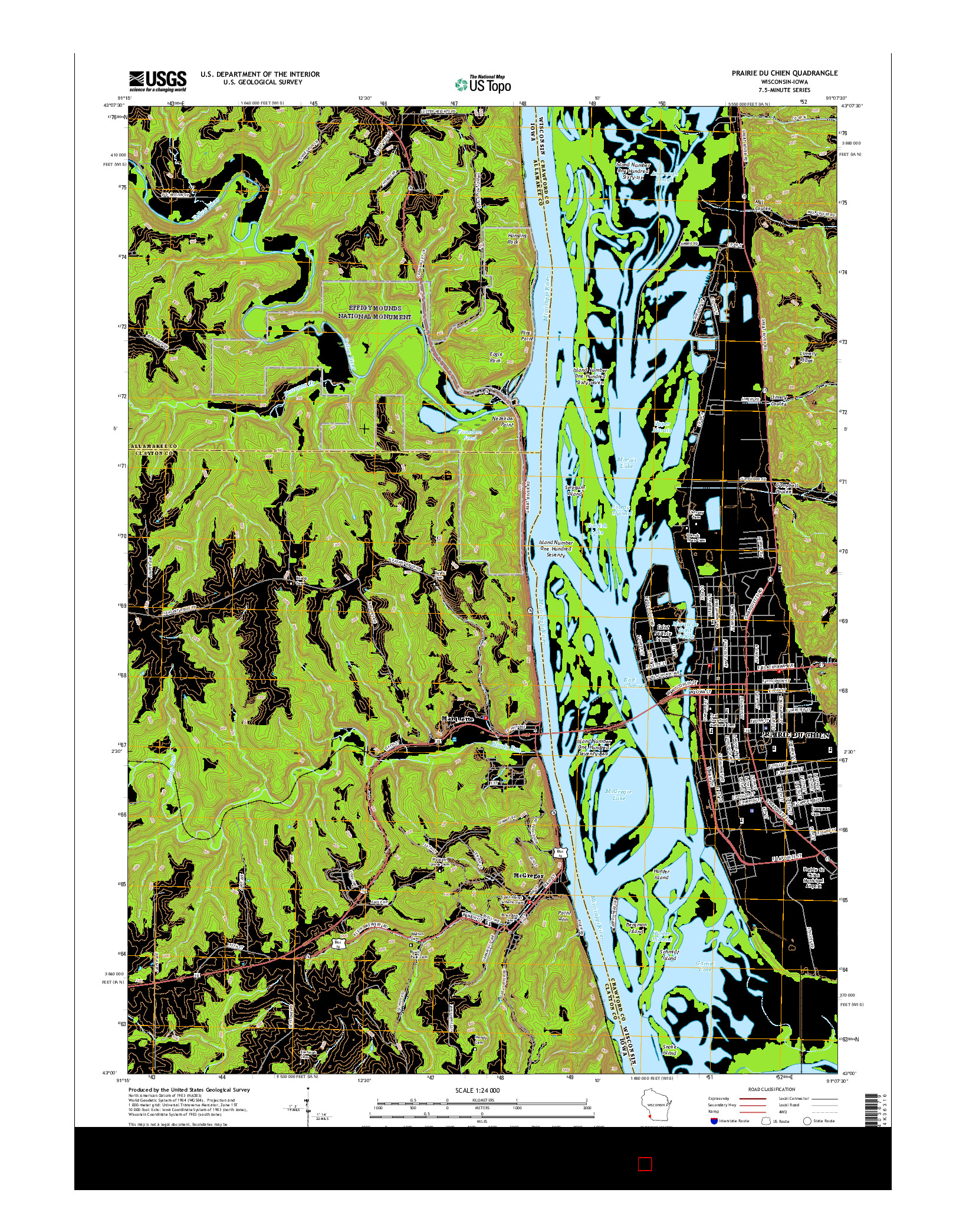 USGS US TOPO 7.5-MINUTE MAP FOR PRAIRIE DU CHIEN, WI-IA 2015