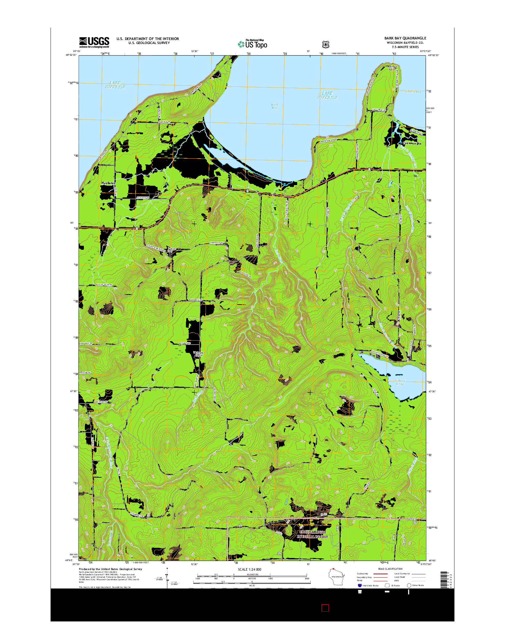 USGS US TOPO 7.5-MINUTE MAP FOR BARK BAY, WI 2015