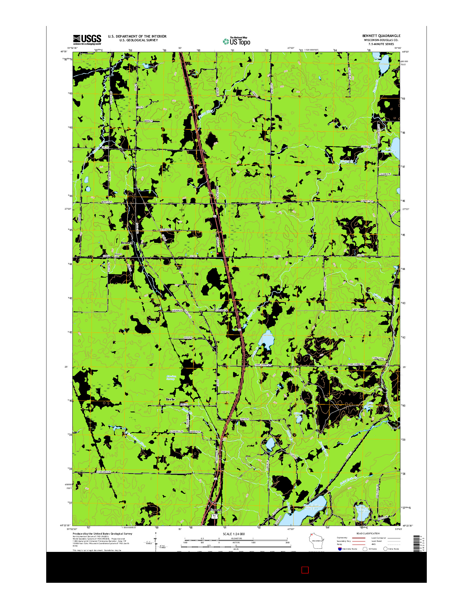 USGS US TOPO 7.5-MINUTE MAP FOR BENNETT, WI 2015