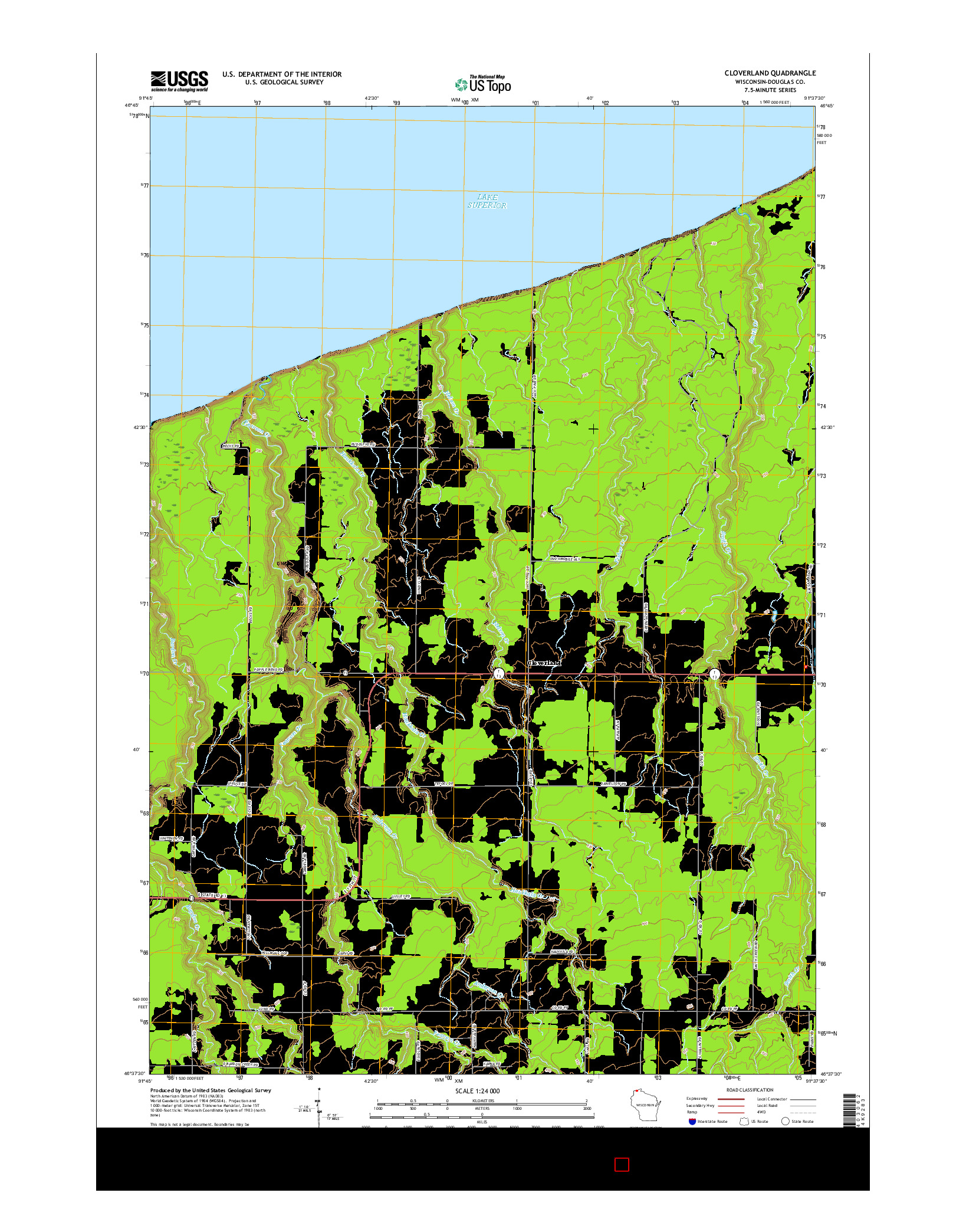USGS US TOPO 7.5-MINUTE MAP FOR CLOVERLAND, WI 2015