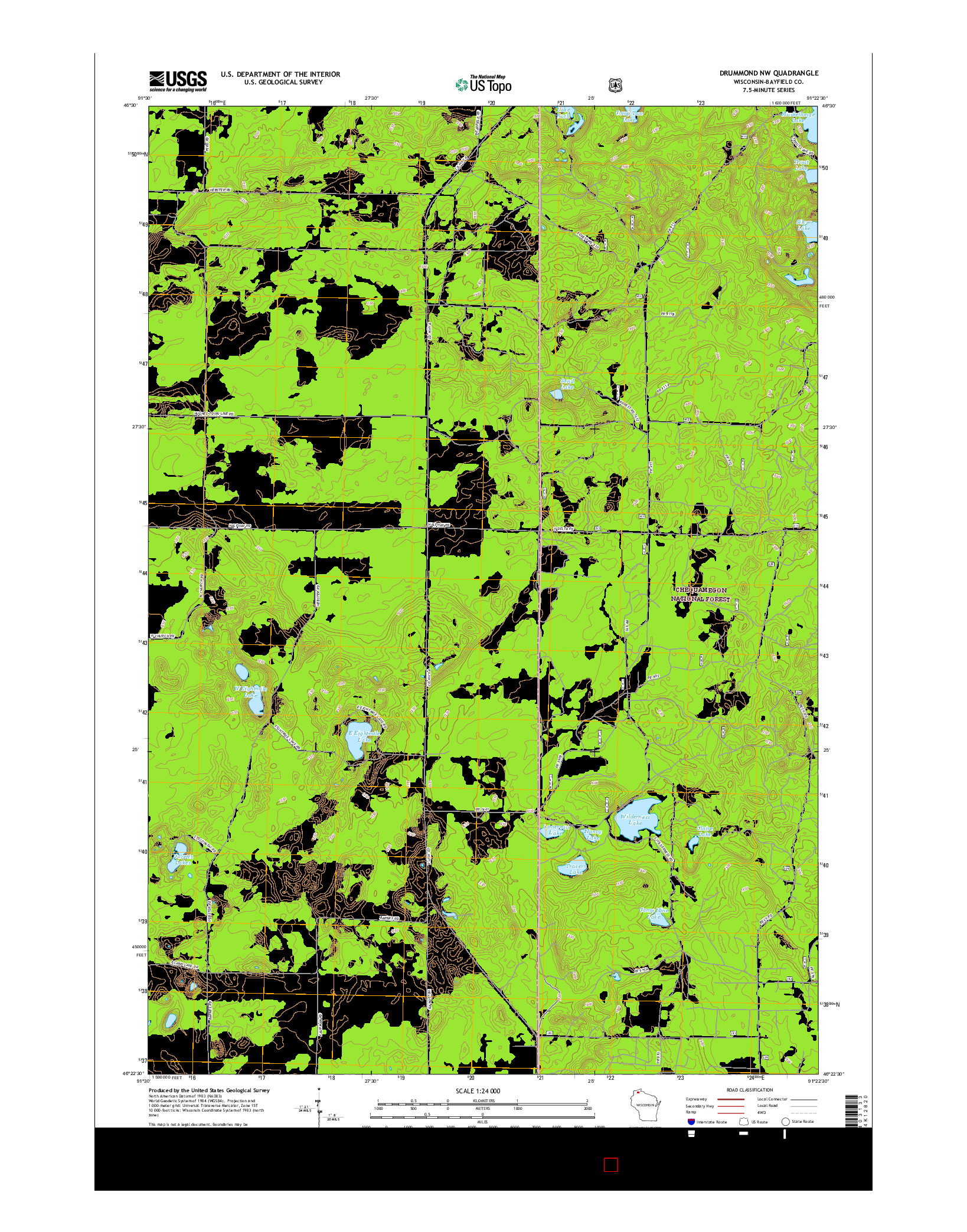 USGS US TOPO 7.5-MINUTE MAP FOR DRUMMOND NW, WI 2015