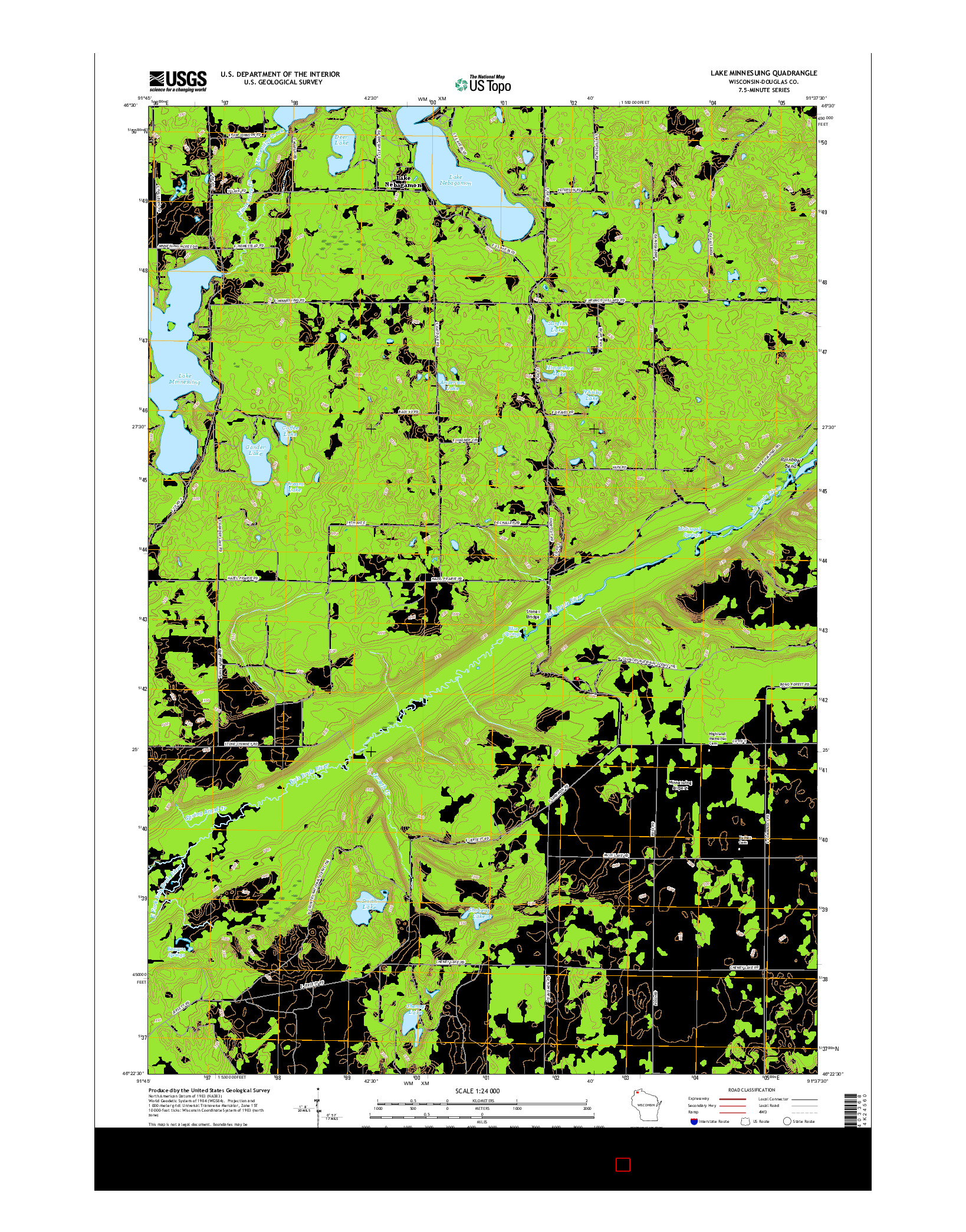 USGS US TOPO 7.5-MINUTE MAP FOR LAKE MINNESUING, WI 2015