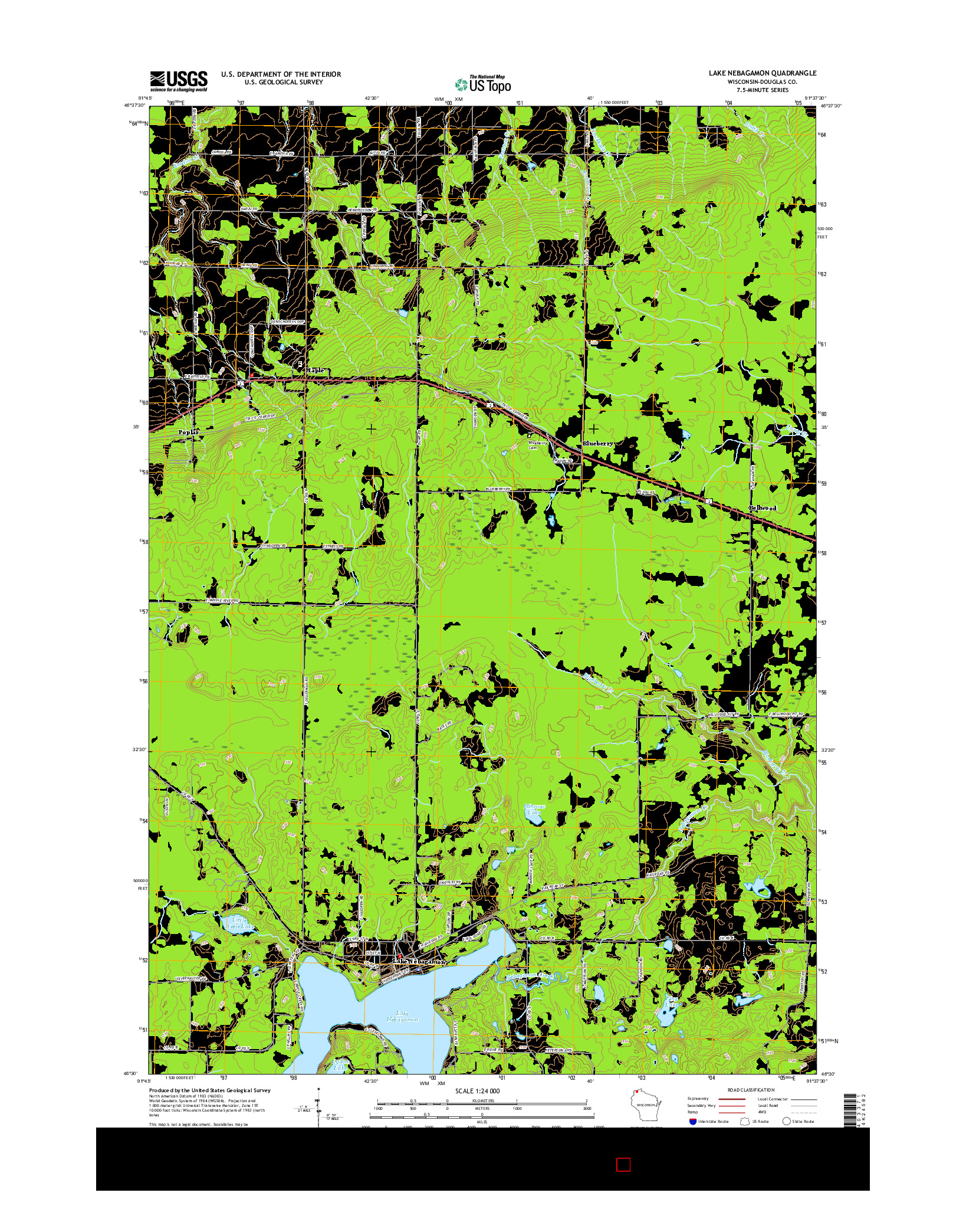 USGS US TOPO 7.5-MINUTE MAP FOR LAKE NEBAGAMON, WI 2015