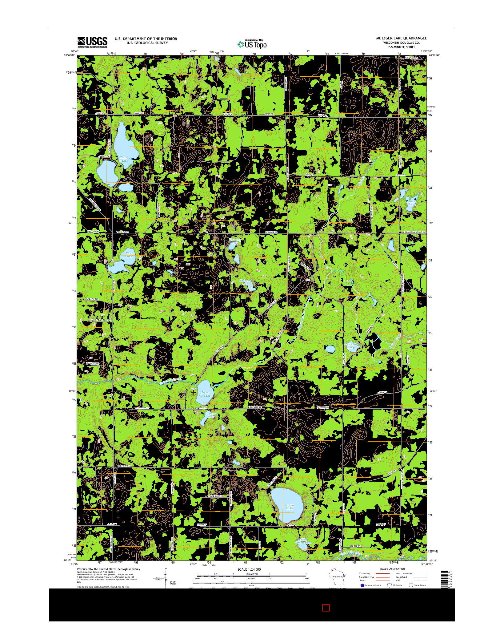 USGS US TOPO 7.5-MINUTE MAP FOR METZGER LAKE, WI 2015