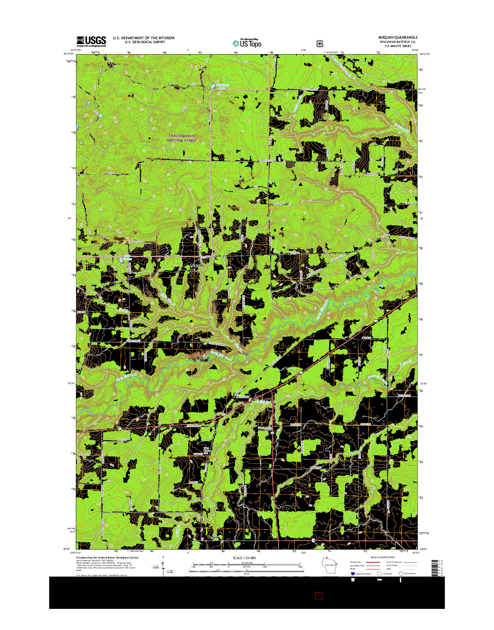 USGS US TOPO 7.5-MINUTE MAP FOR MOQUAH, WI 2015