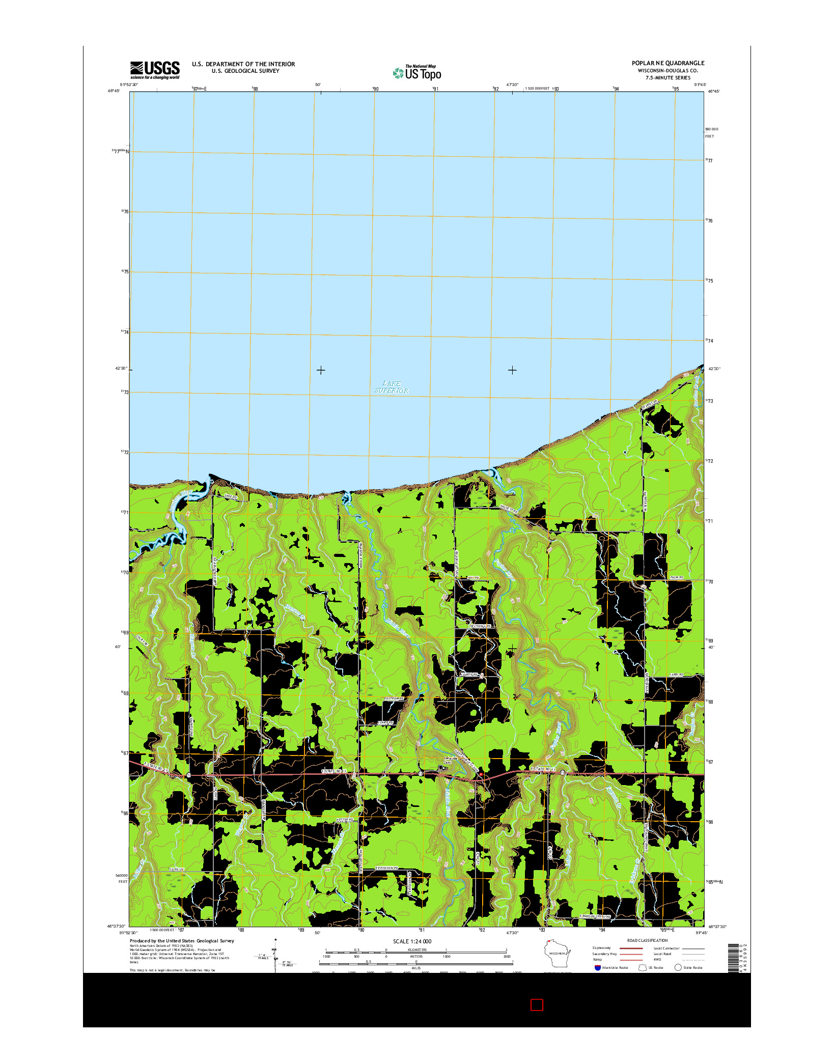 USGS US TOPO 7.5-MINUTE MAP FOR POPLAR NE, WI 2015