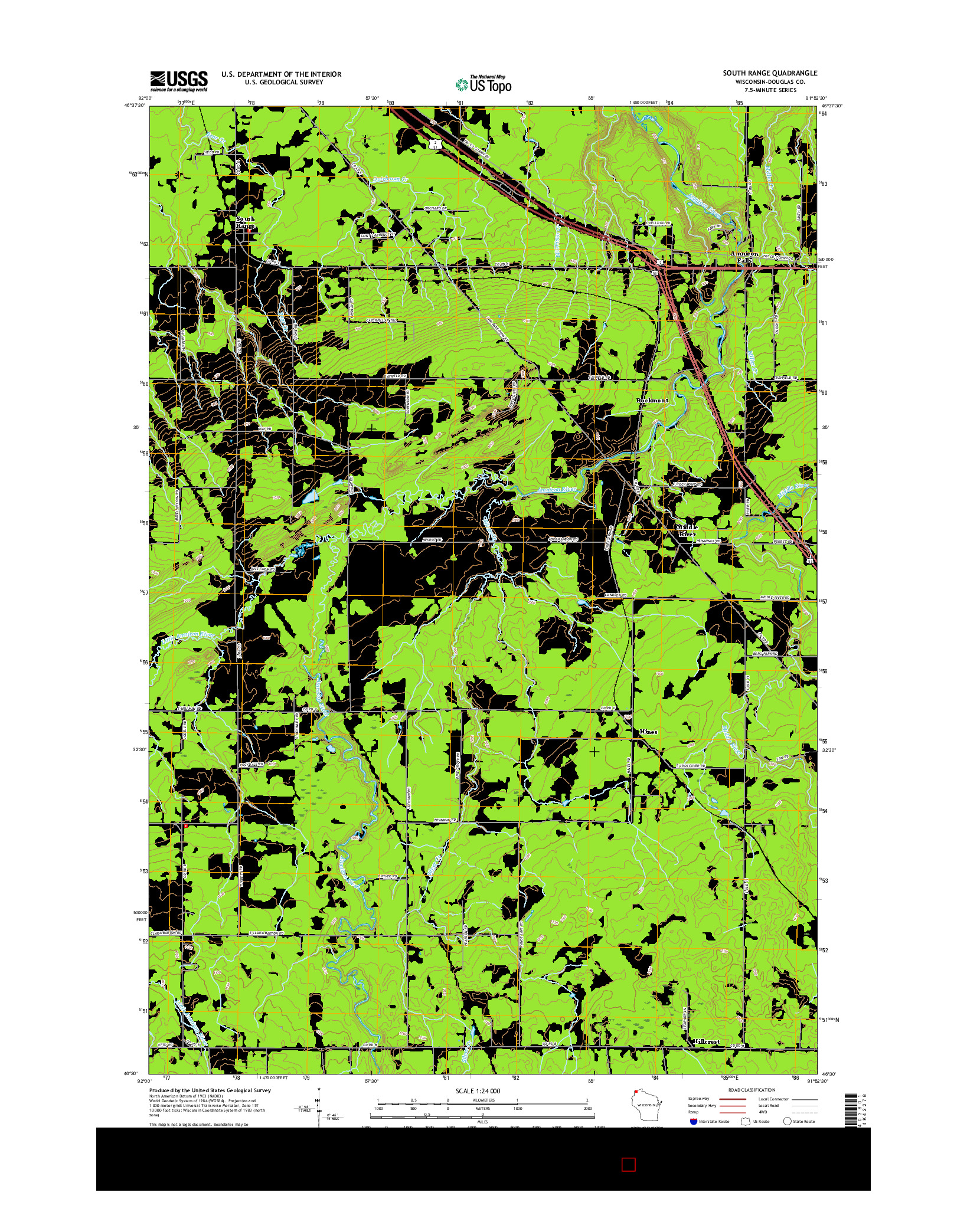 USGS US TOPO 7.5-MINUTE MAP FOR SOUTH RANGE, WI 2015