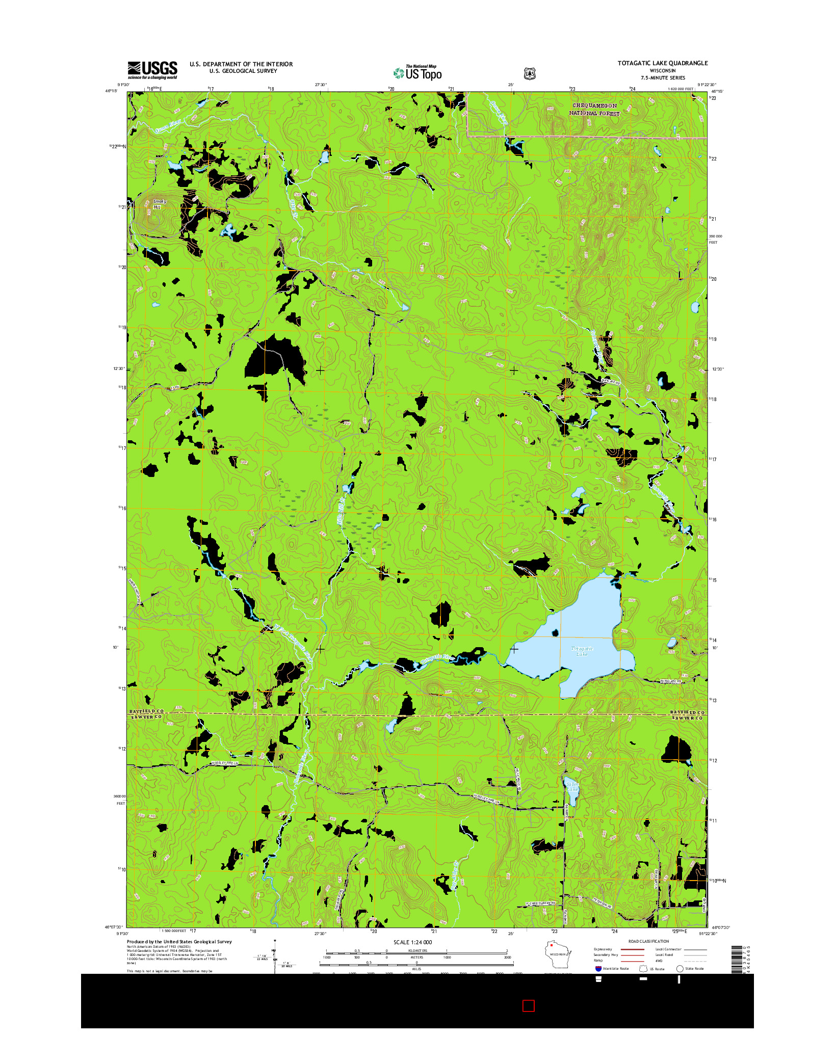 USGS US TOPO 7.5-MINUTE MAP FOR TOTAGATIC LAKE, WI 2015