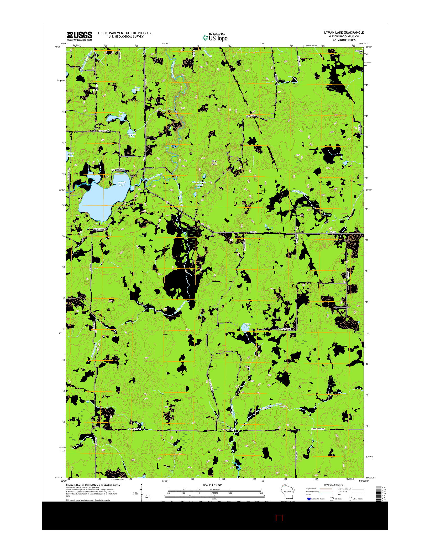 USGS US TOPO 7.5-MINUTE MAP FOR LYMAN LAKE, WI 2015
