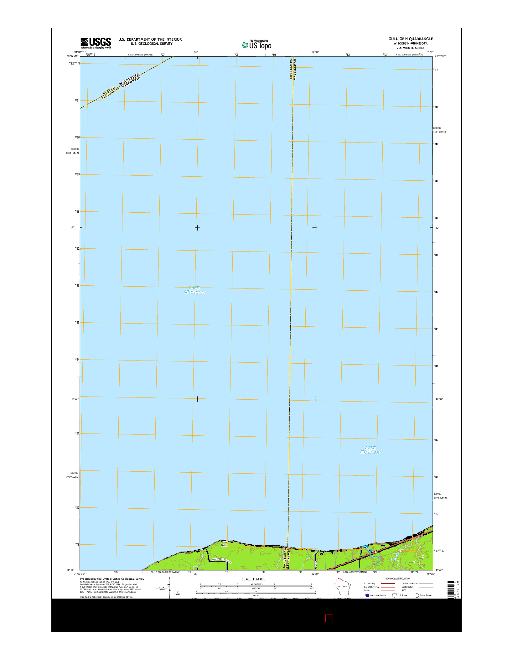 USGS US TOPO 7.5-MINUTE MAP FOR OULU OE N, WI-MN 2015