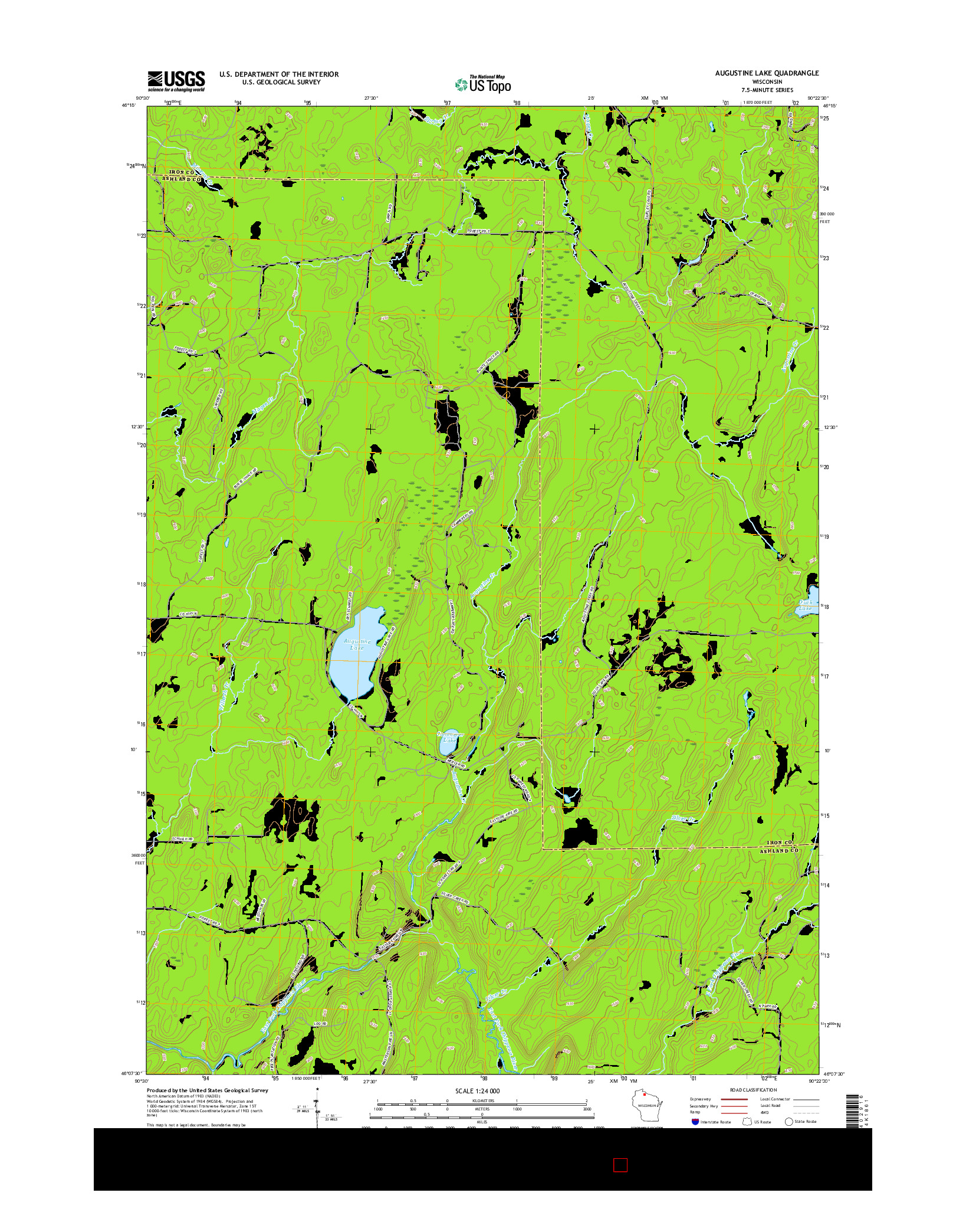 USGS US TOPO 7.5-MINUTE MAP FOR AUGUSTINE LAKE, WI 2015