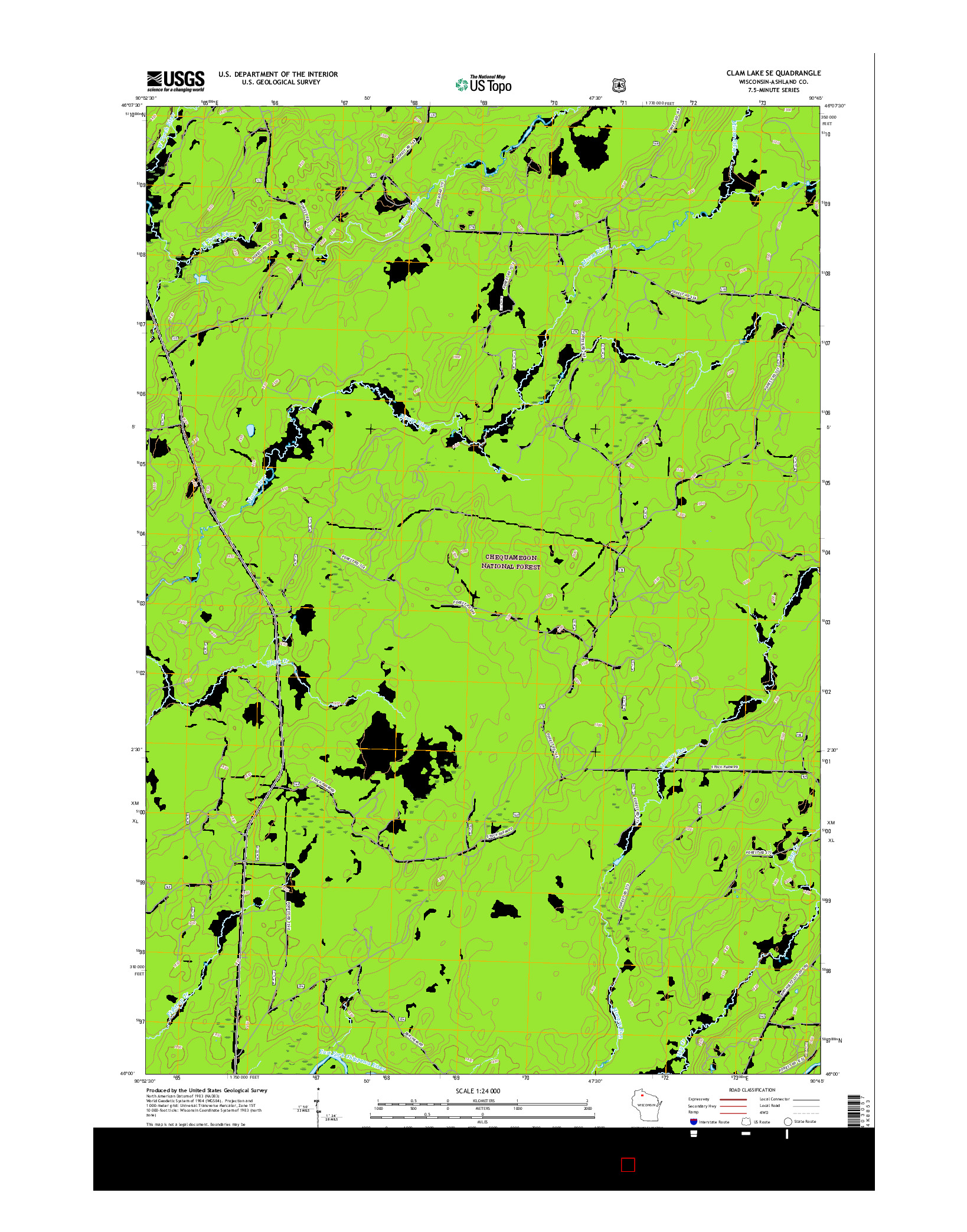 USGS US TOPO 7.5-MINUTE MAP FOR CLAM LAKE SE, WI 2015