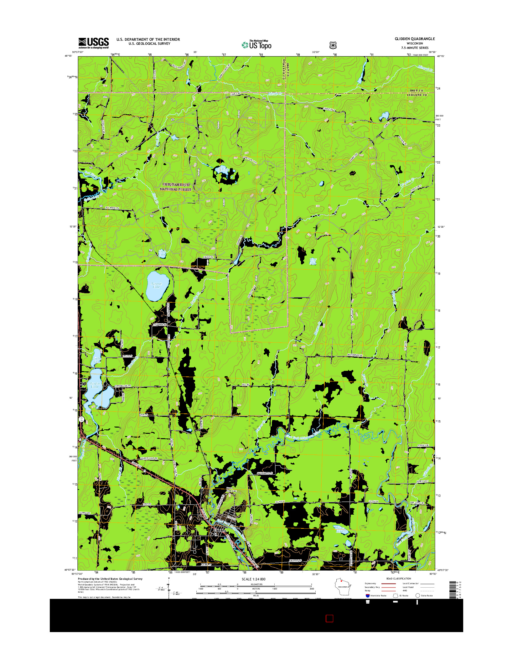 USGS US TOPO 7.5-MINUTE MAP FOR GLIDDEN, WI 2015