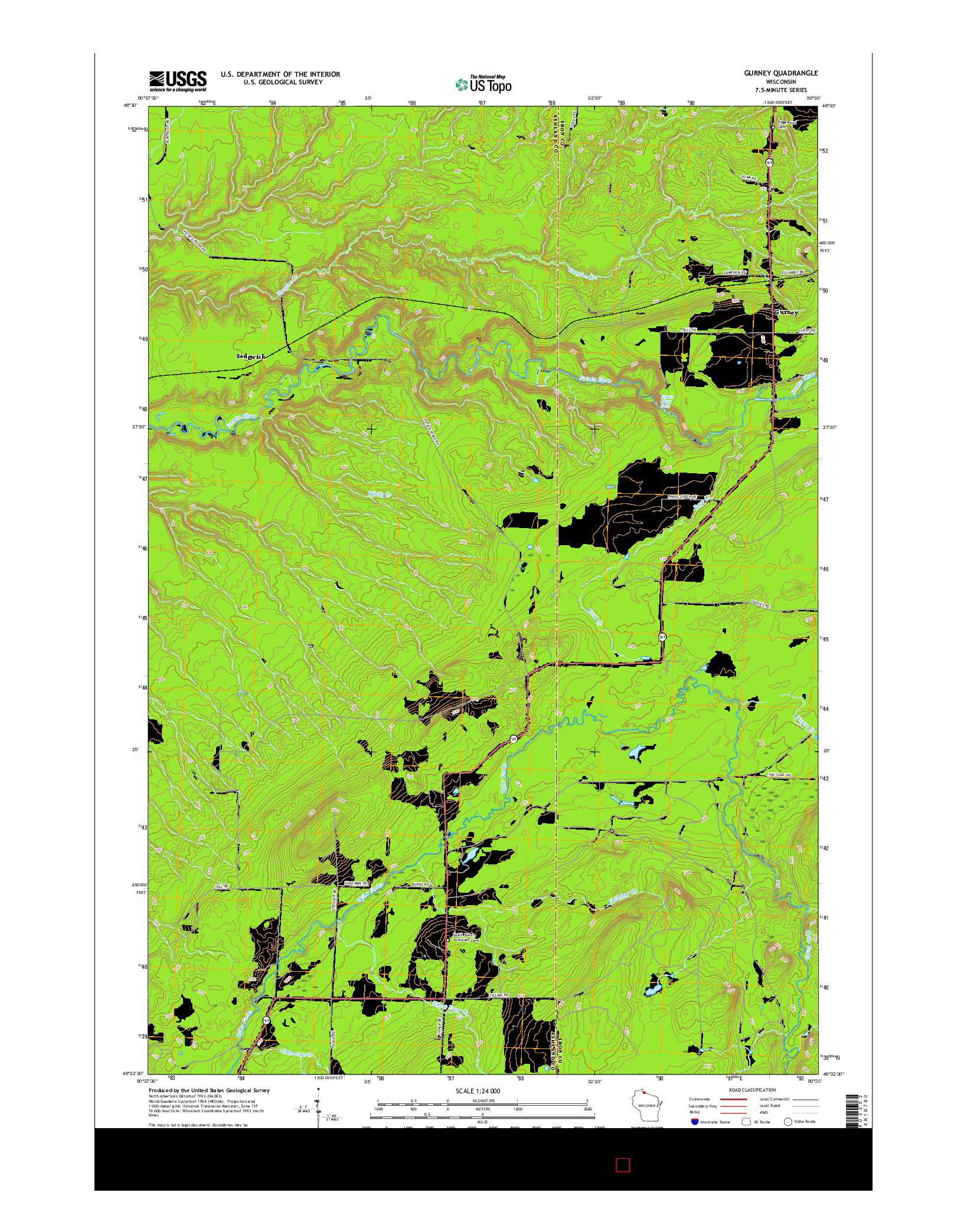 USGS US TOPO 7.5-MINUTE MAP FOR GURNEY, WI 2015