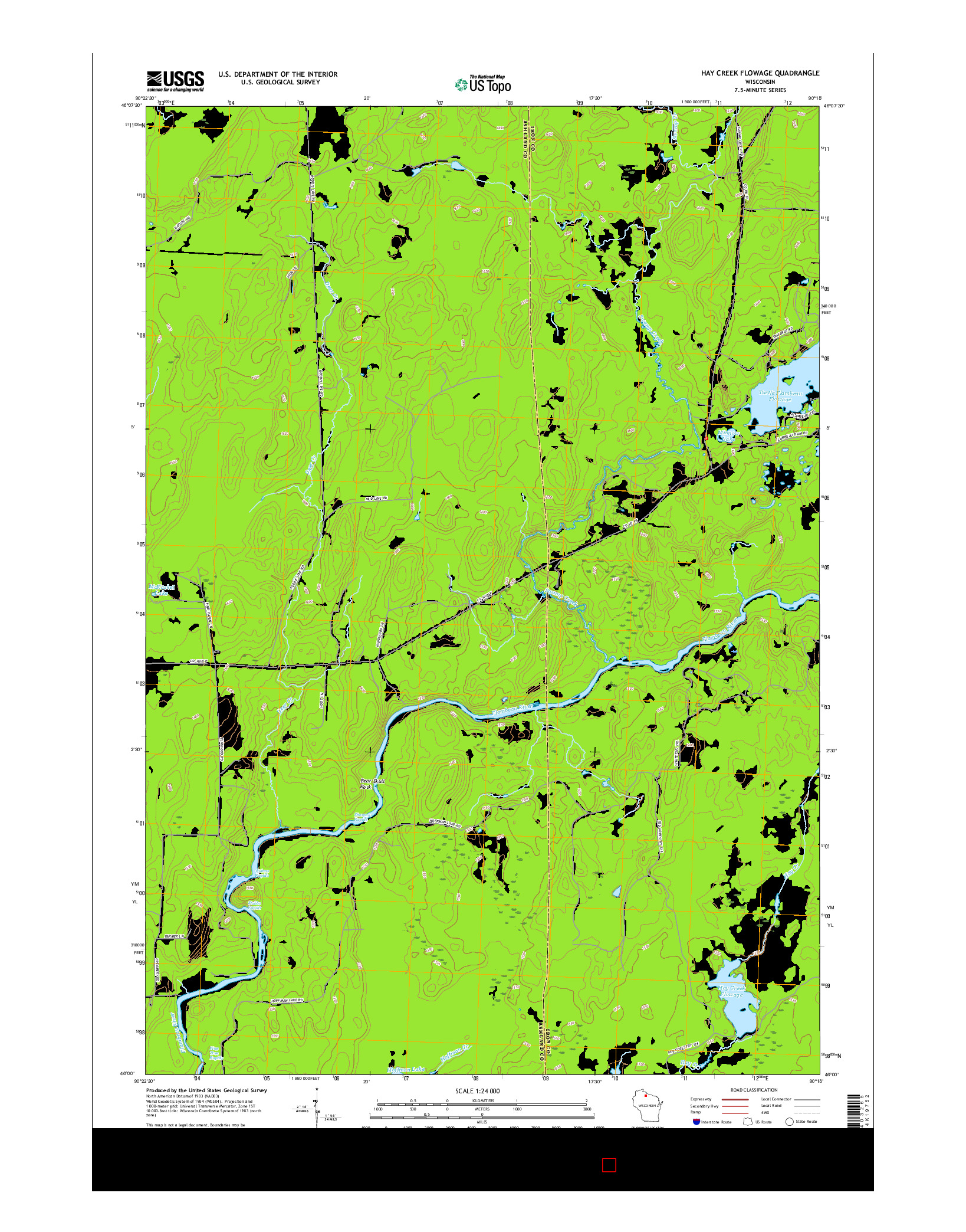 USGS US TOPO 7.5-MINUTE MAP FOR HAY CREEK FLOWAGE, WI 2015