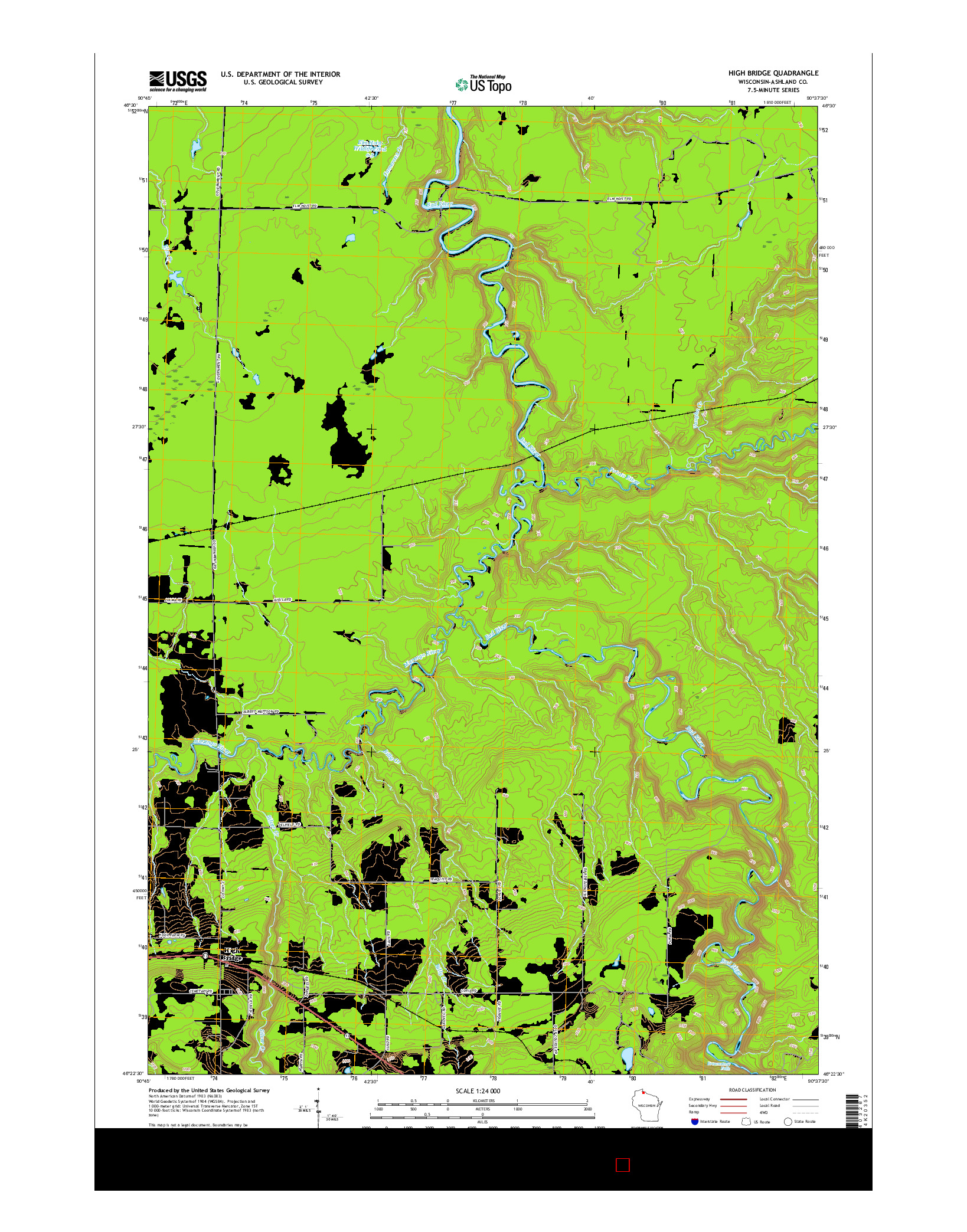 USGS US TOPO 7.5-MINUTE MAP FOR HIGH BRIDGE, WI 2015