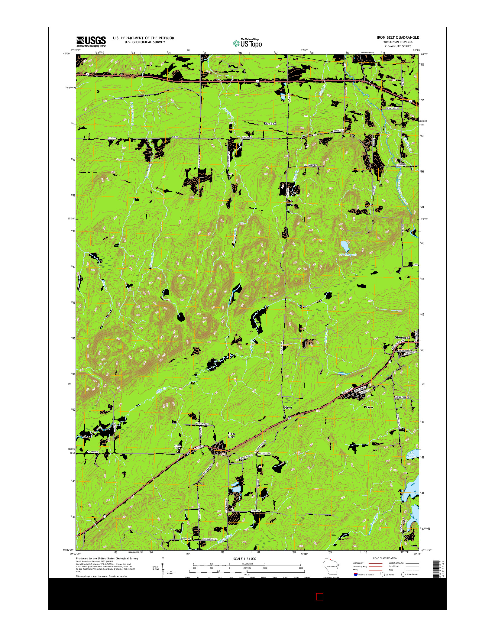 USGS US TOPO 7.5-MINUTE MAP FOR IRON BELT, WI 2015