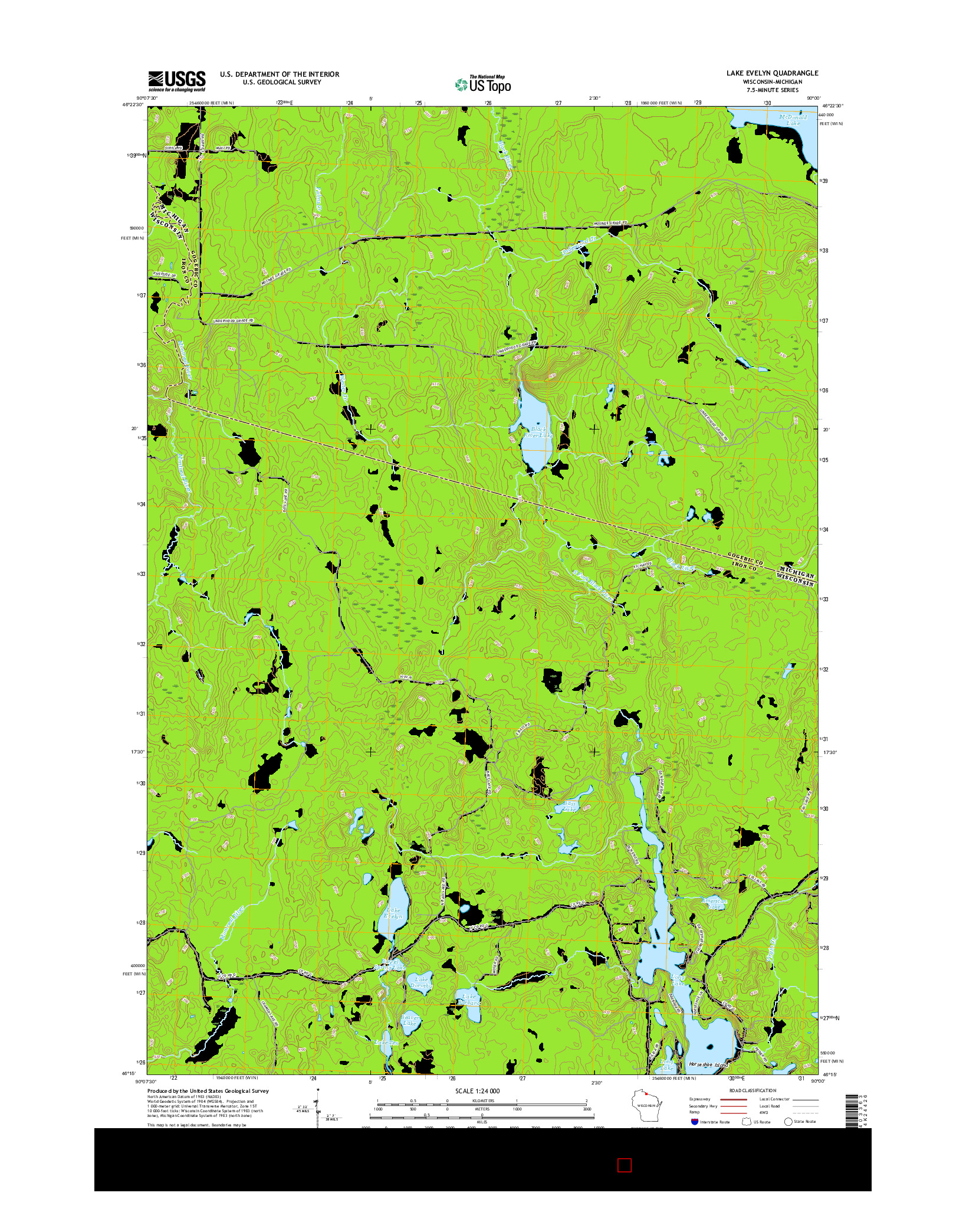 USGS US TOPO 7.5-MINUTE MAP FOR LAKE EVELYN, WI-MI 2015