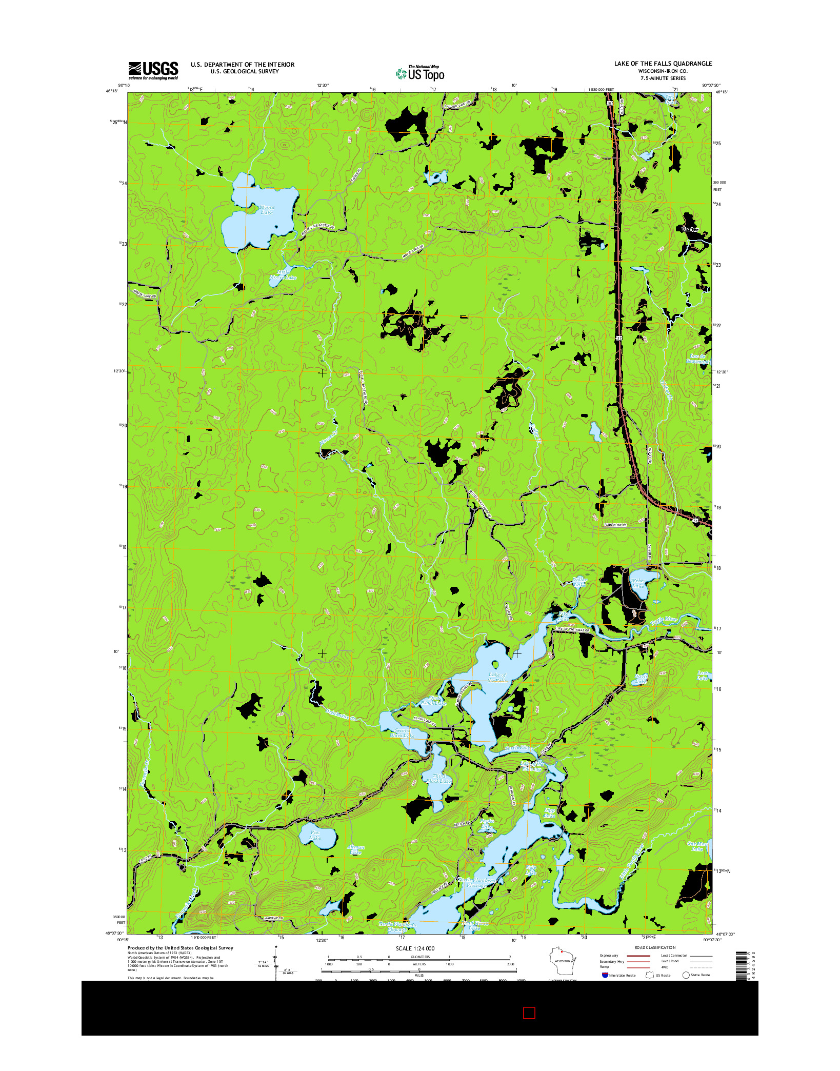 USGS US TOPO 7.5-MINUTE MAP FOR LAKE OF THE FALLS, WI 2015
