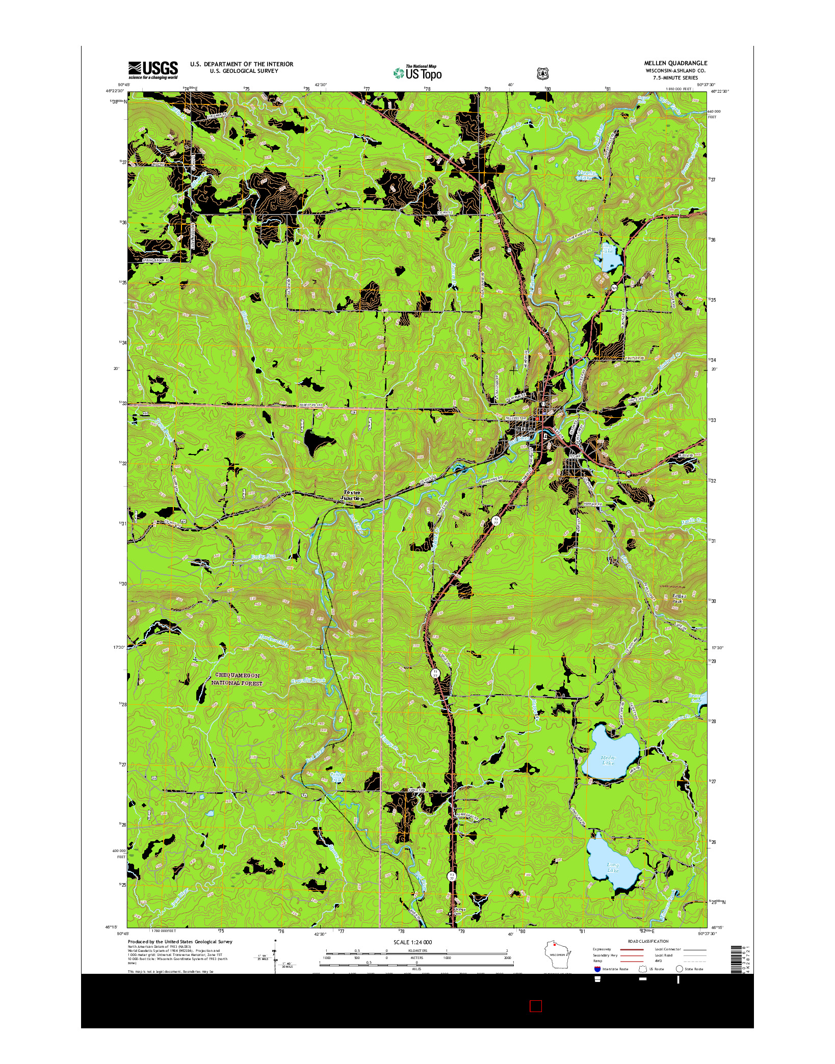 USGS US TOPO 7.5-MINUTE MAP FOR MELLEN, WI 2015
