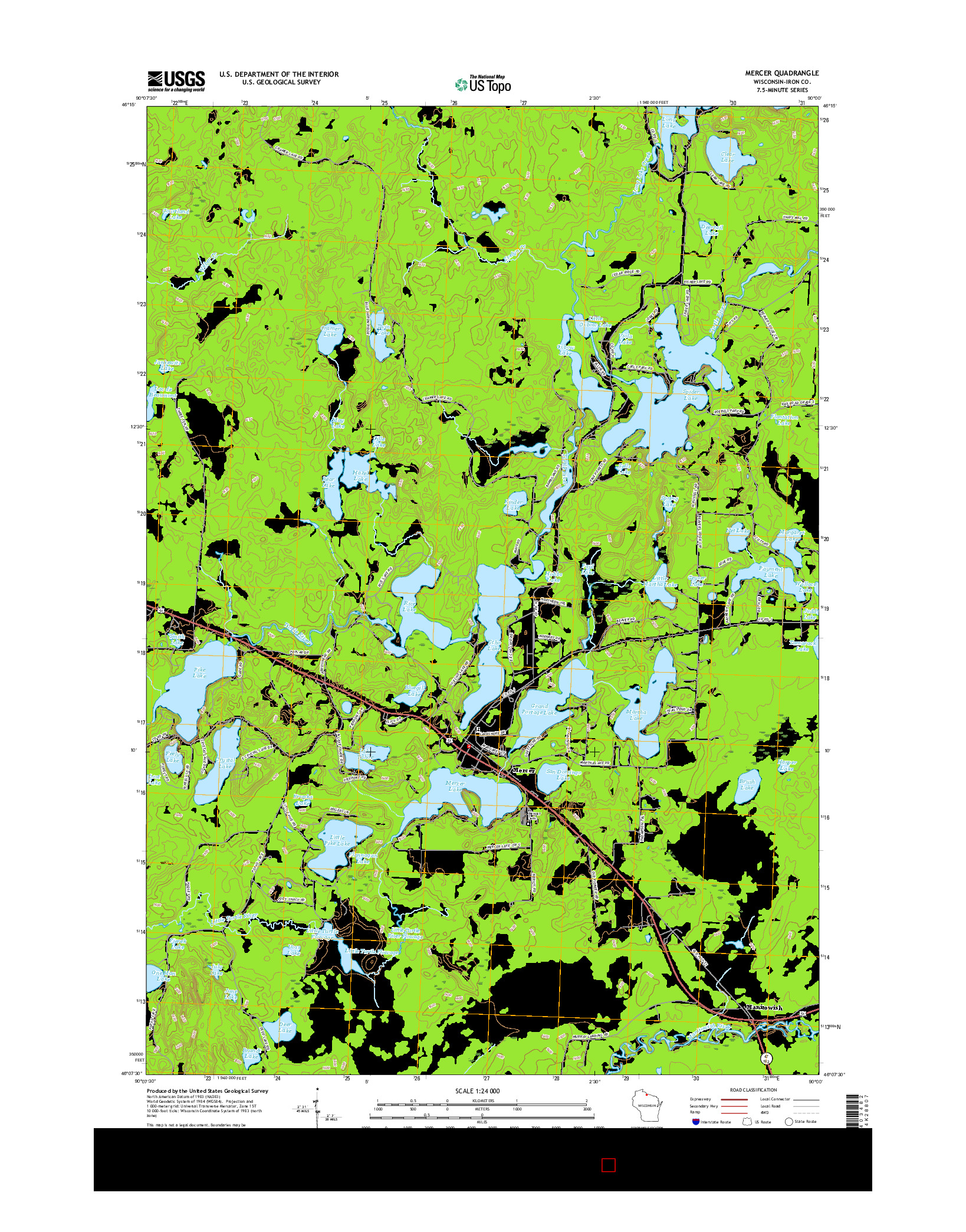 USGS US TOPO 7.5-MINUTE MAP FOR MERCER, WI 2015