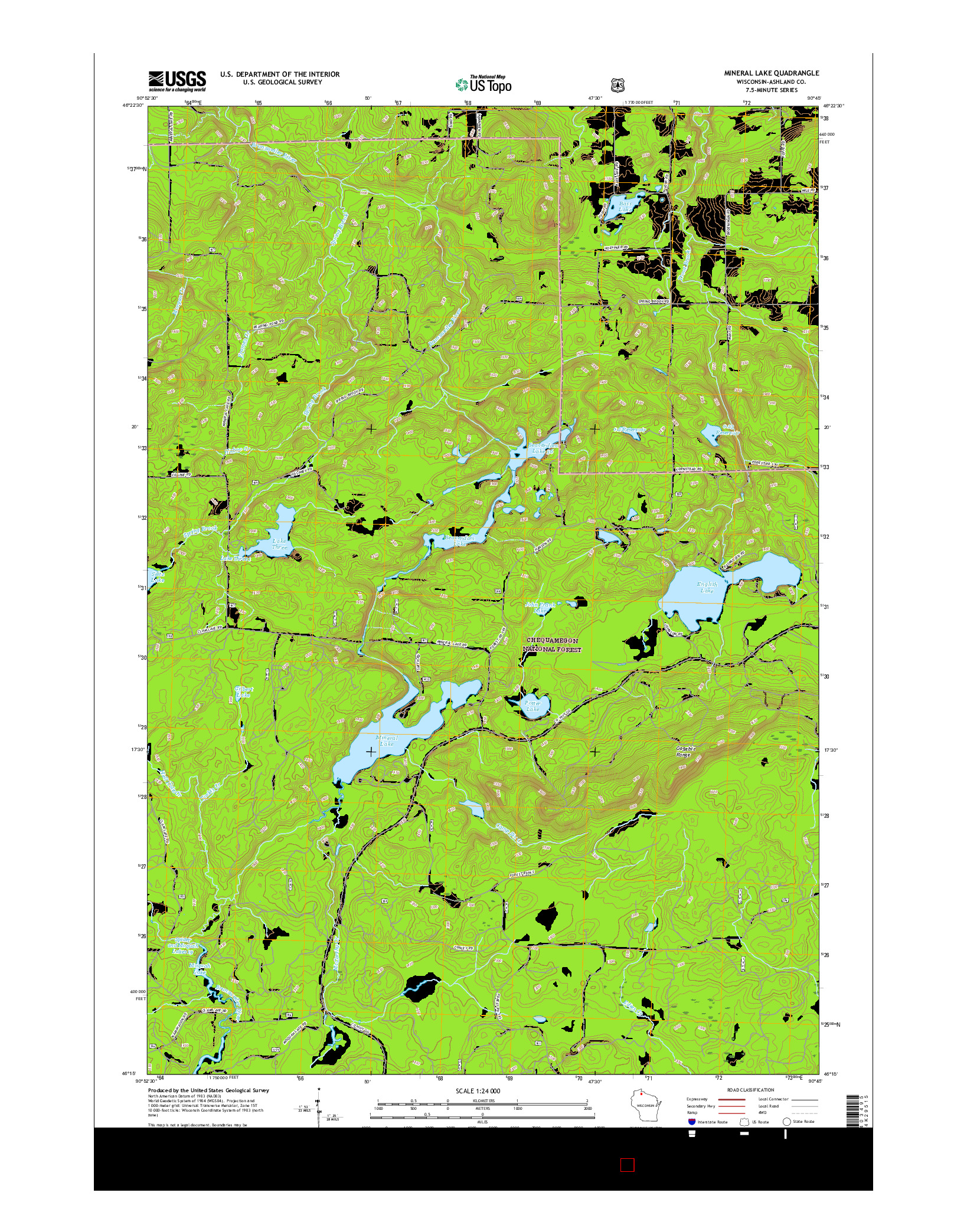 USGS US TOPO 7.5-MINUTE MAP FOR MINERAL LAKE, WI 2015