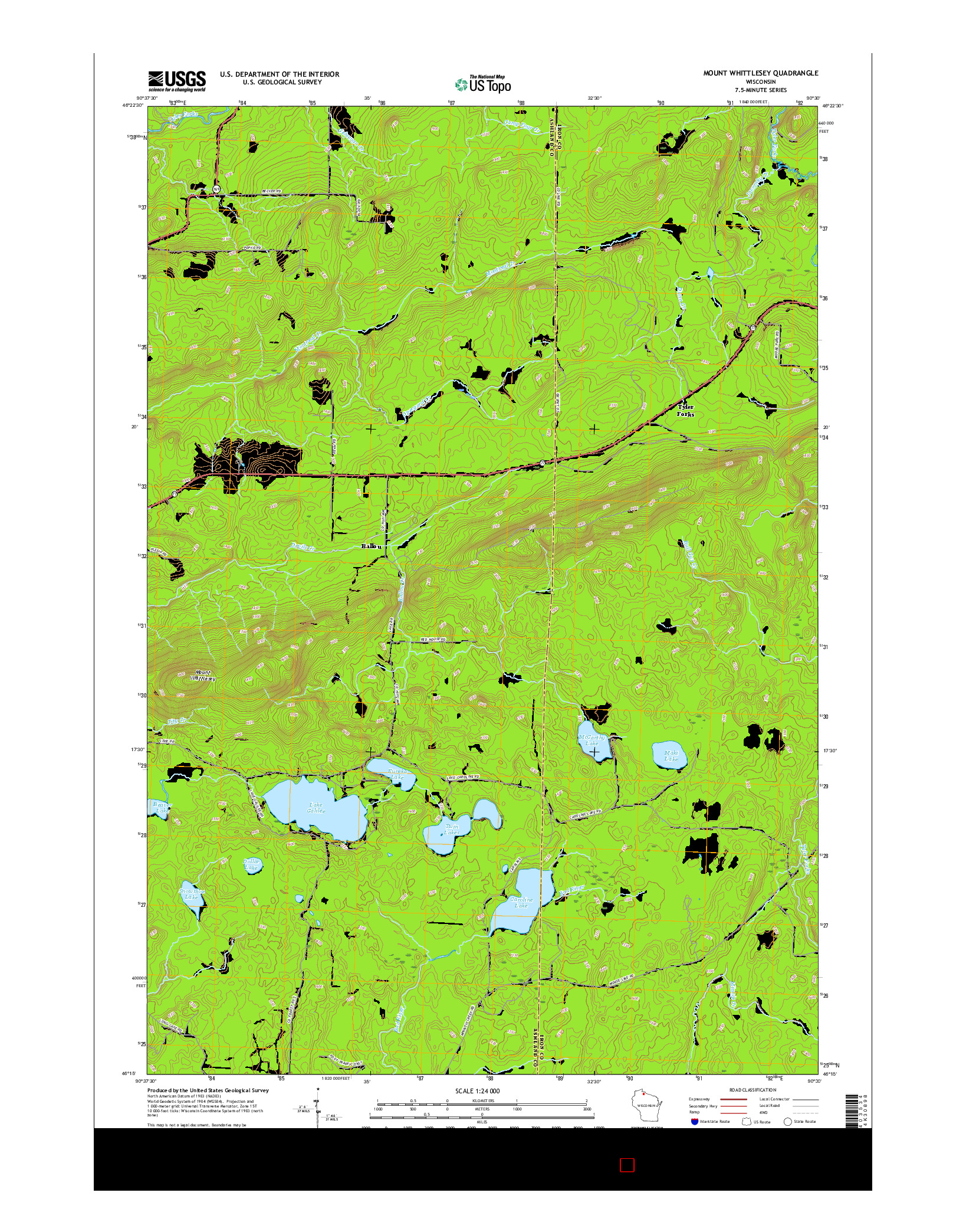 USGS US TOPO 7.5-MINUTE MAP FOR MOUNT WHITTLESEY, WI 2015