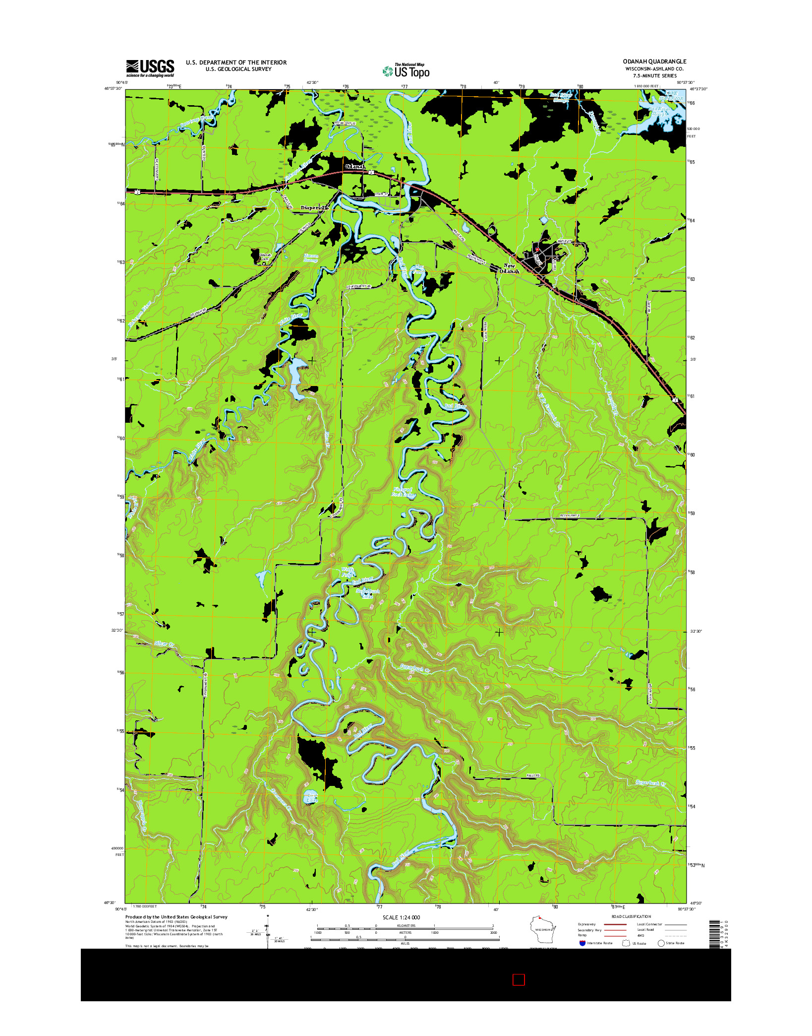 USGS US TOPO 7.5-MINUTE MAP FOR ODANAH, WI 2015