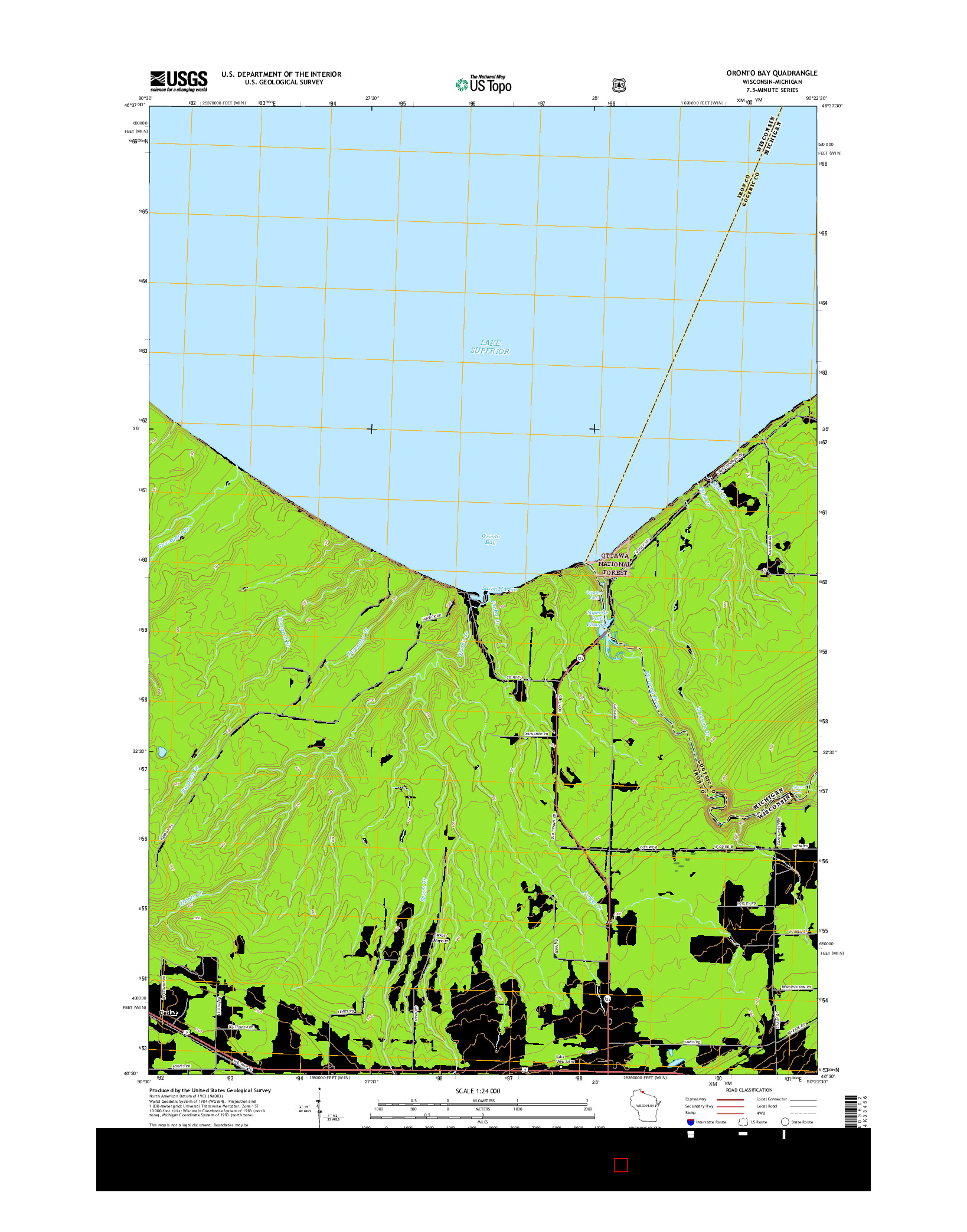 USGS US TOPO 7.5-MINUTE MAP FOR ORONTO BAY, WI-MI 2015