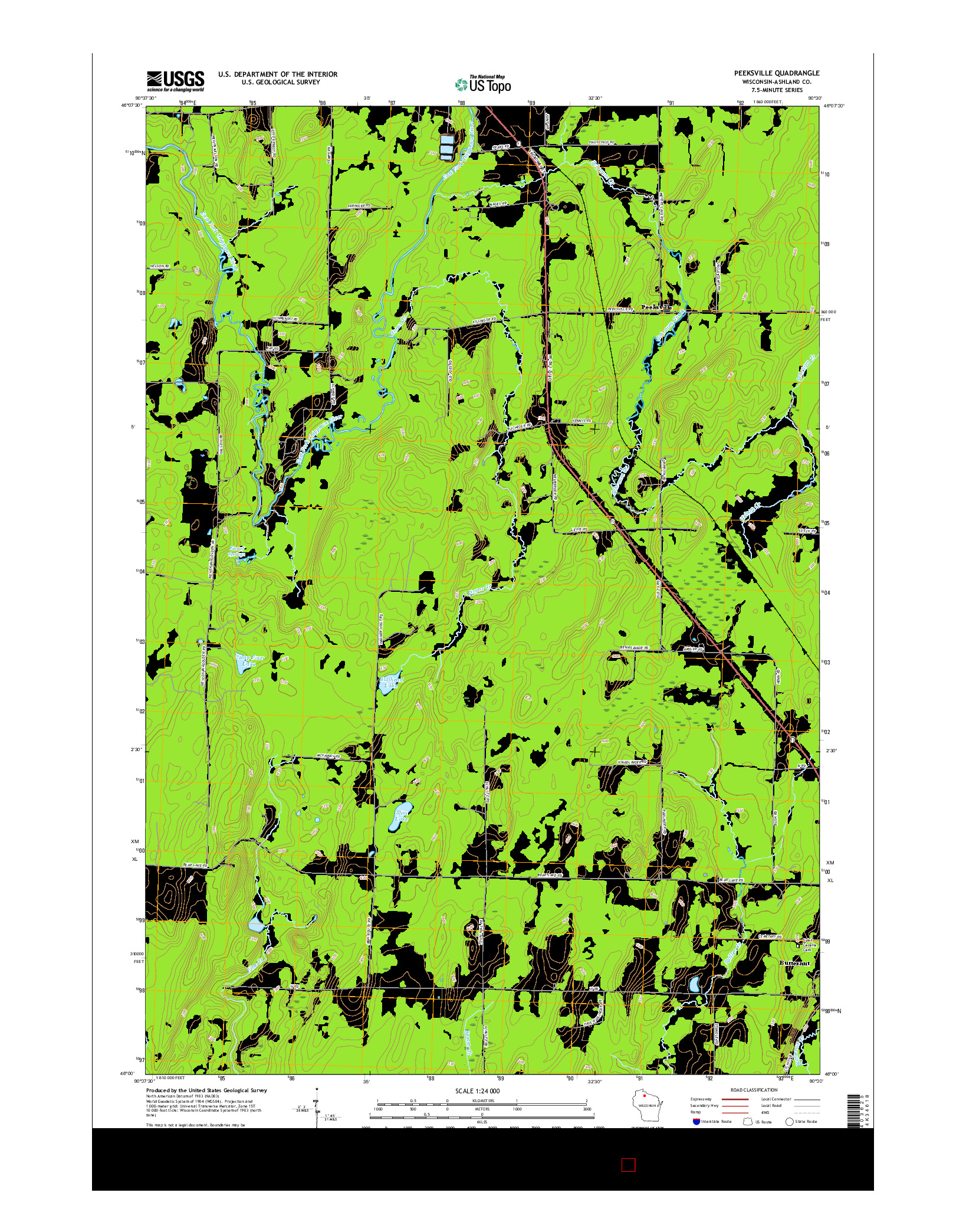USGS US TOPO 7.5-MINUTE MAP FOR PEEKSVILLE, WI 2015