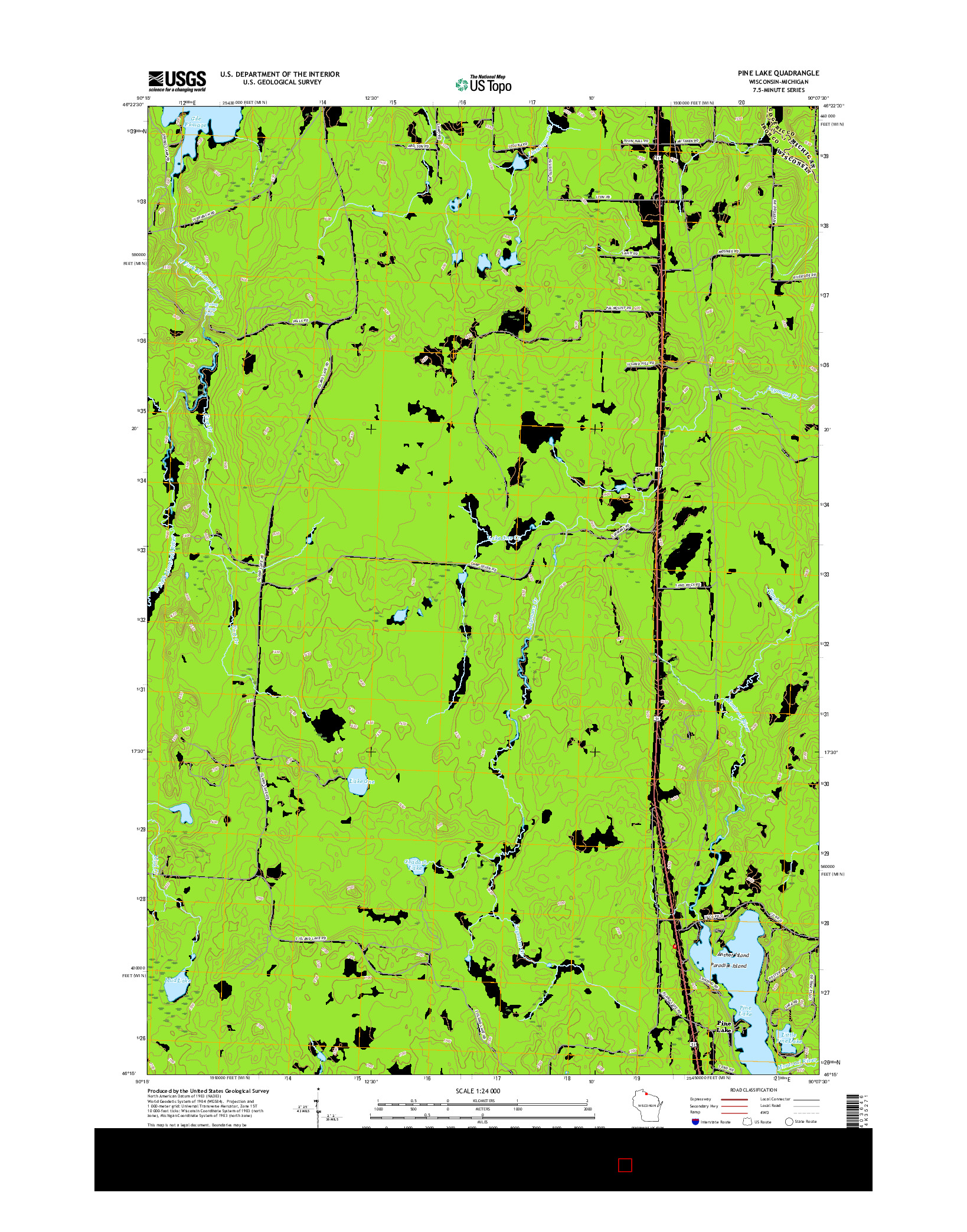 USGS US TOPO 7.5-MINUTE MAP FOR PINE LAKE, WI-MI 2015