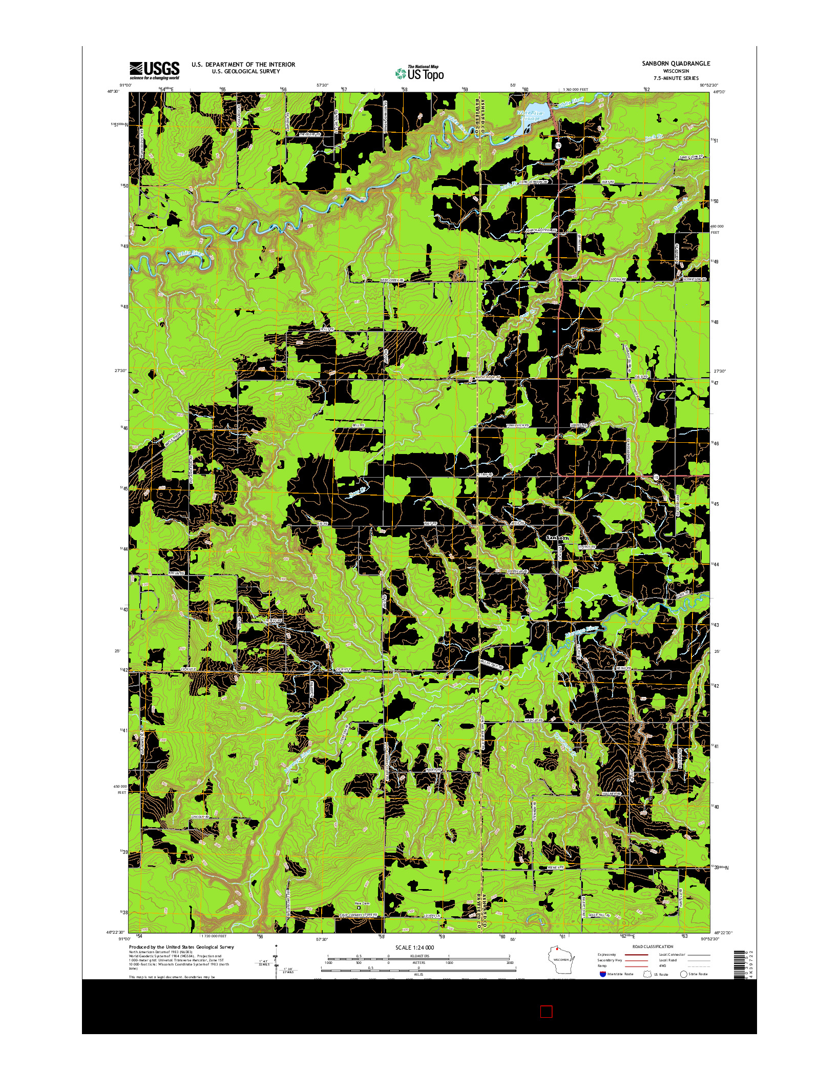 USGS US TOPO 7.5-MINUTE MAP FOR SANBORN, WI 2015