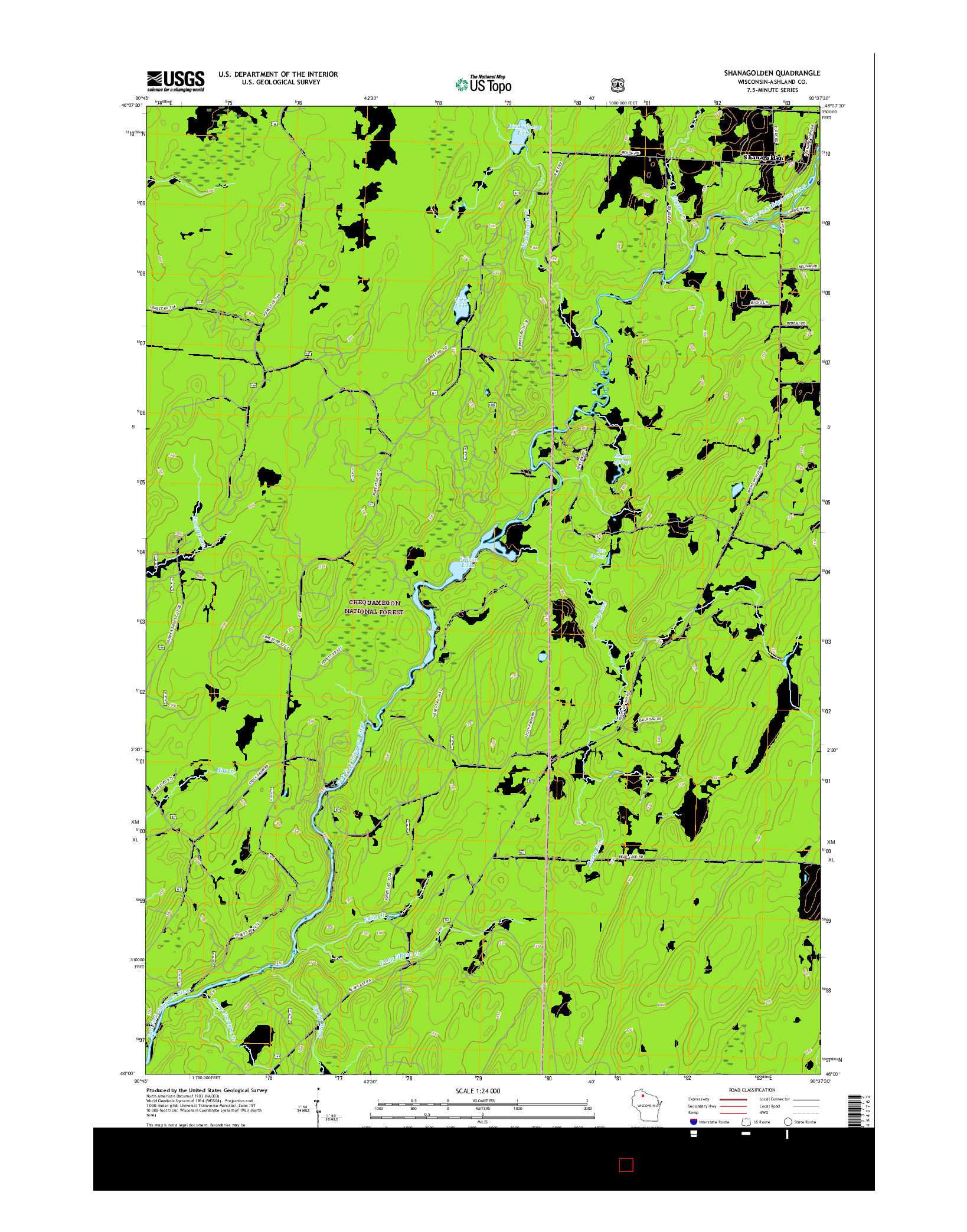 USGS US TOPO 7.5-MINUTE MAP FOR SHANAGOLDEN, WI 2015