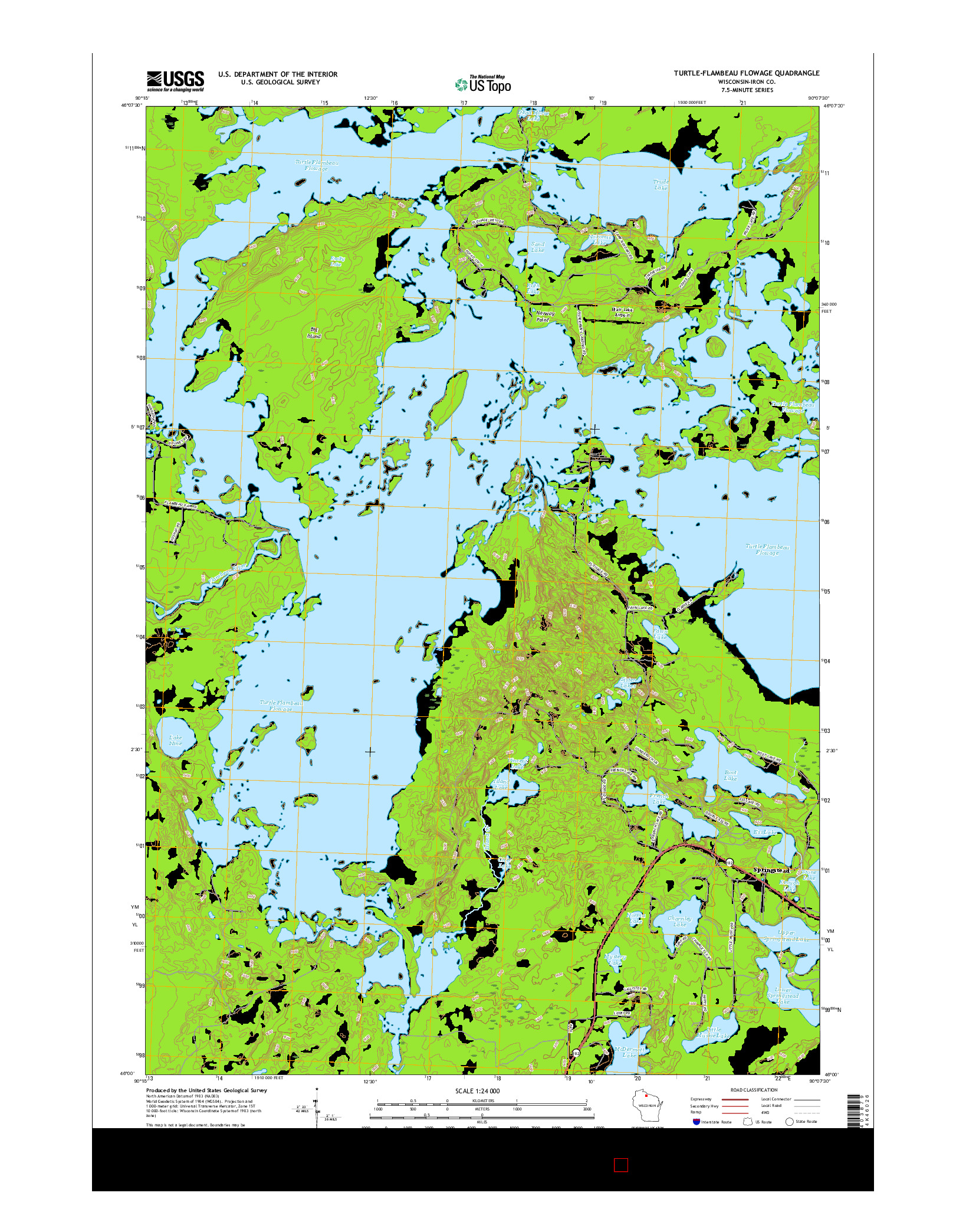 USGS US TOPO 7.5-MINUTE MAP FOR TURTLE-FLAMBEAU FLOWAGE, WI 2015