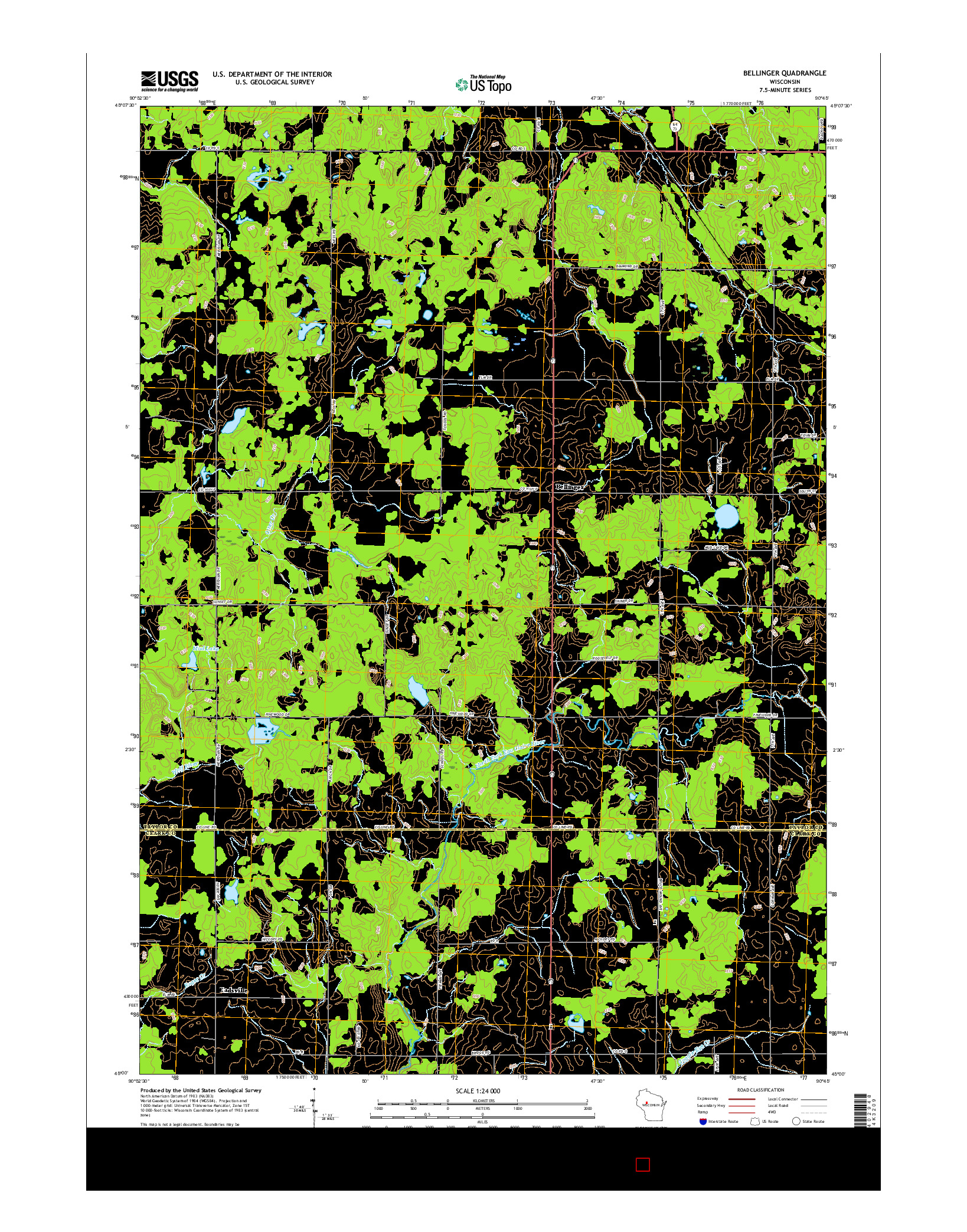 USGS US TOPO 7.5-MINUTE MAP FOR BELLINGER, WI 2015