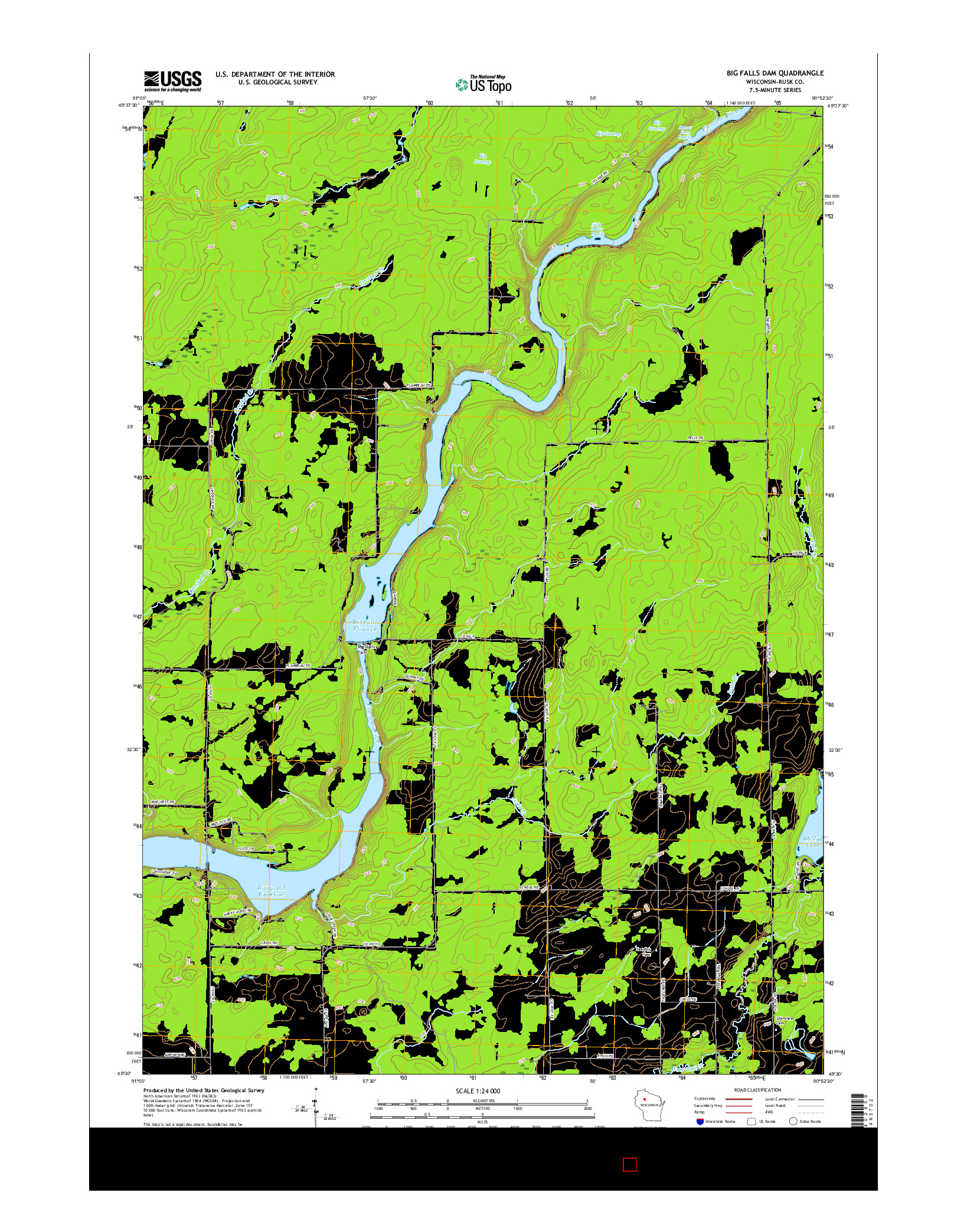 USGS US TOPO 7.5-MINUTE MAP FOR BIG FALLS DAM, WI 2015