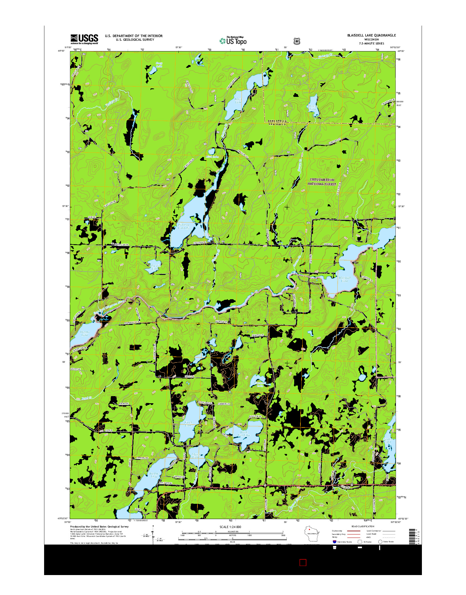 USGS US TOPO 7.5-MINUTE MAP FOR BLAISDELL LAKE, WI 2015