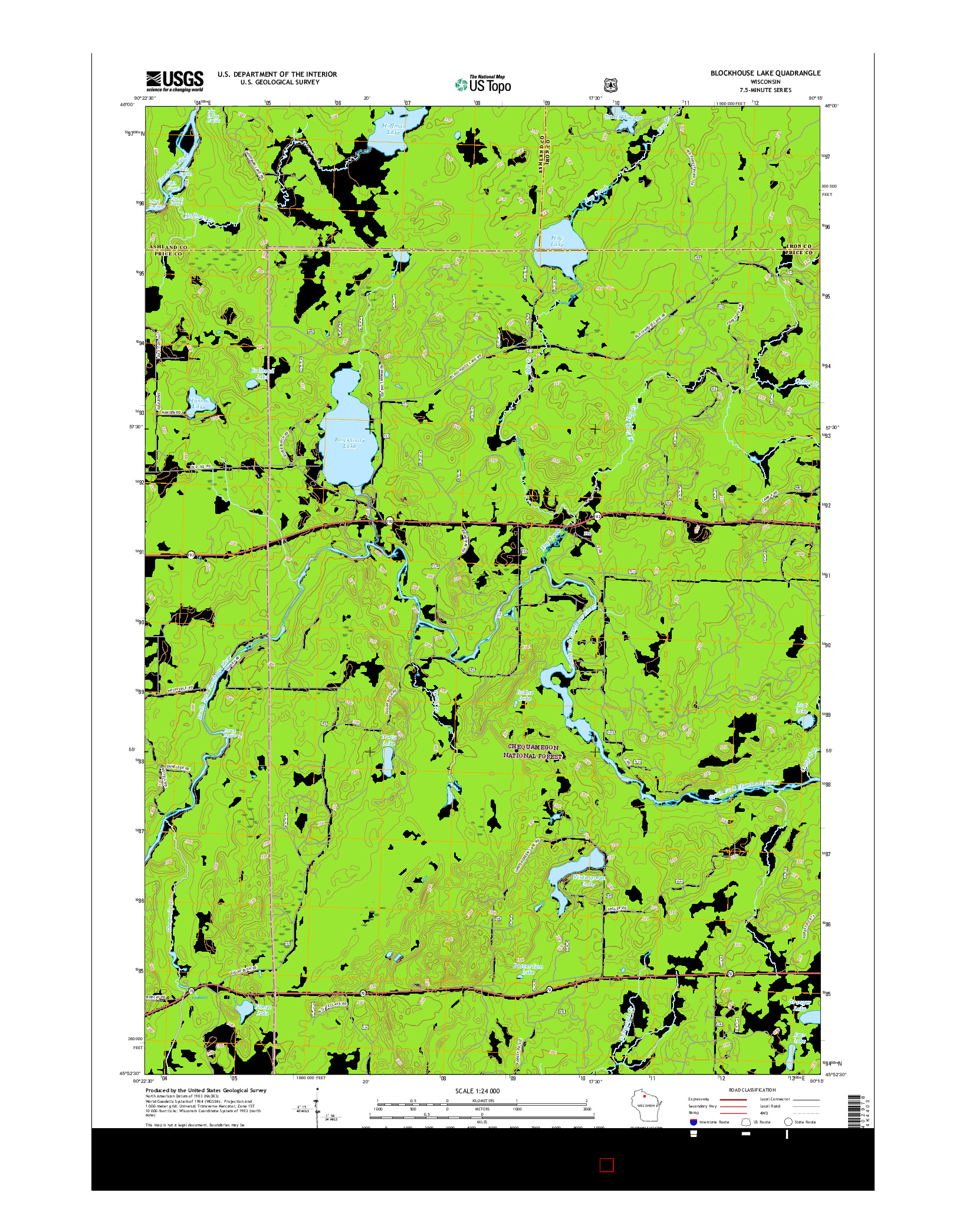 USGS US TOPO 7.5-MINUTE MAP FOR BLOCKHOUSE LAKE, WI 2015