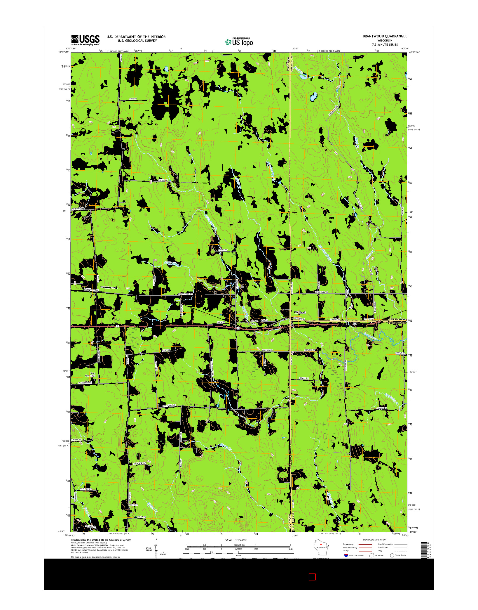 USGS US TOPO 7.5-MINUTE MAP FOR BRANTWOOD, WI 2015