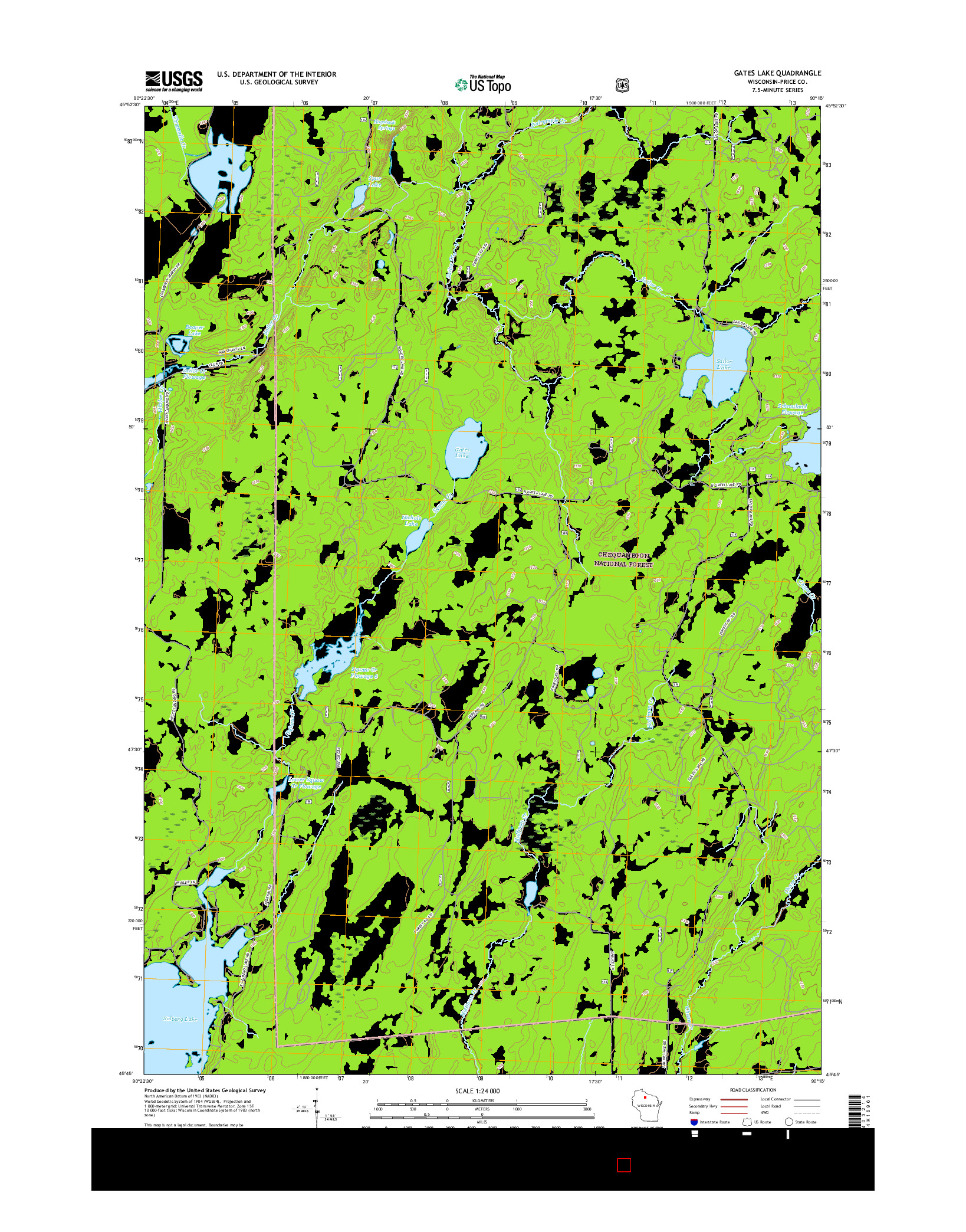 USGS US TOPO 7.5-MINUTE MAP FOR GATES LAKE, WI 2015
