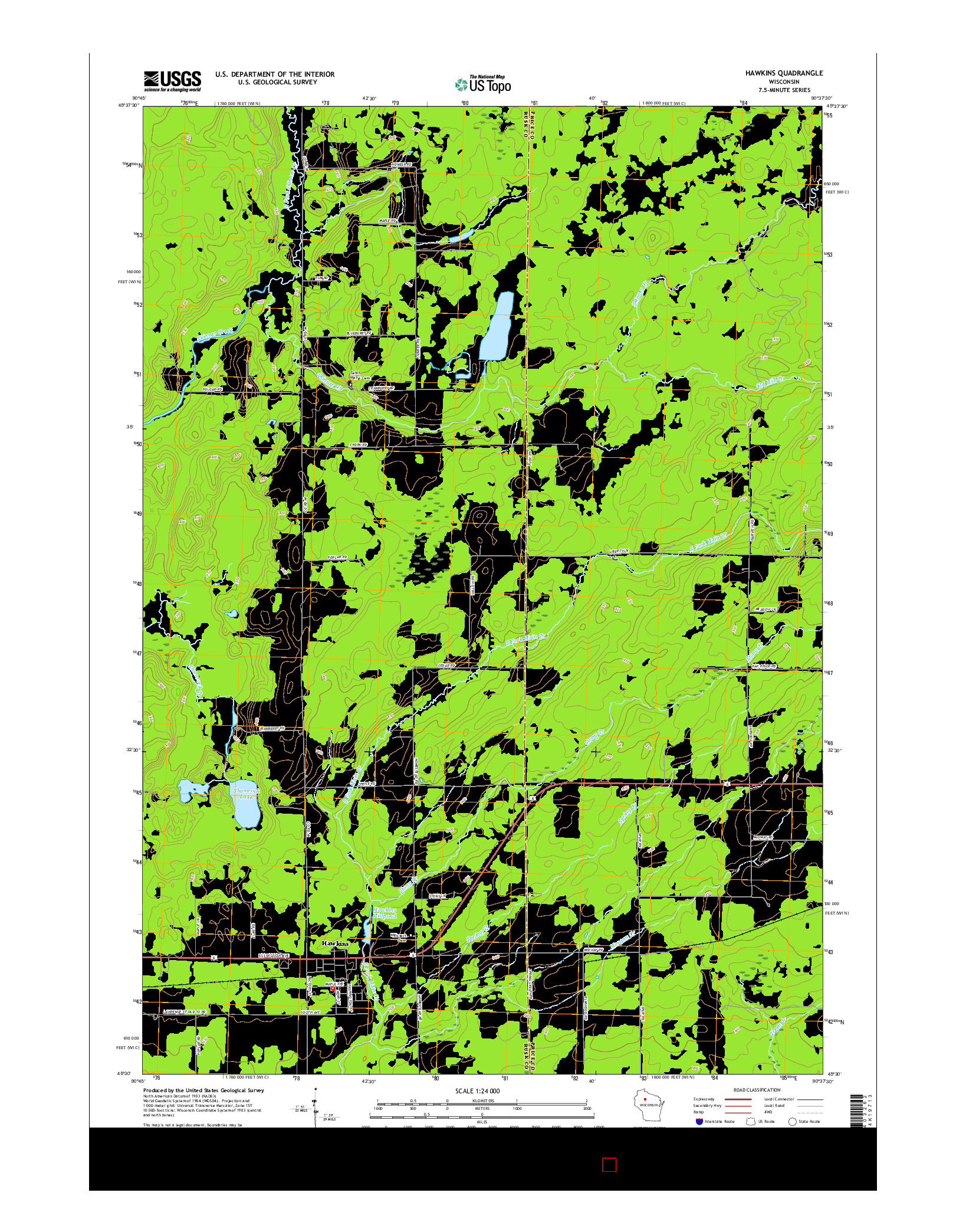 USGS US TOPO 7.5-MINUTE MAP FOR HAWKINS, WI 2015