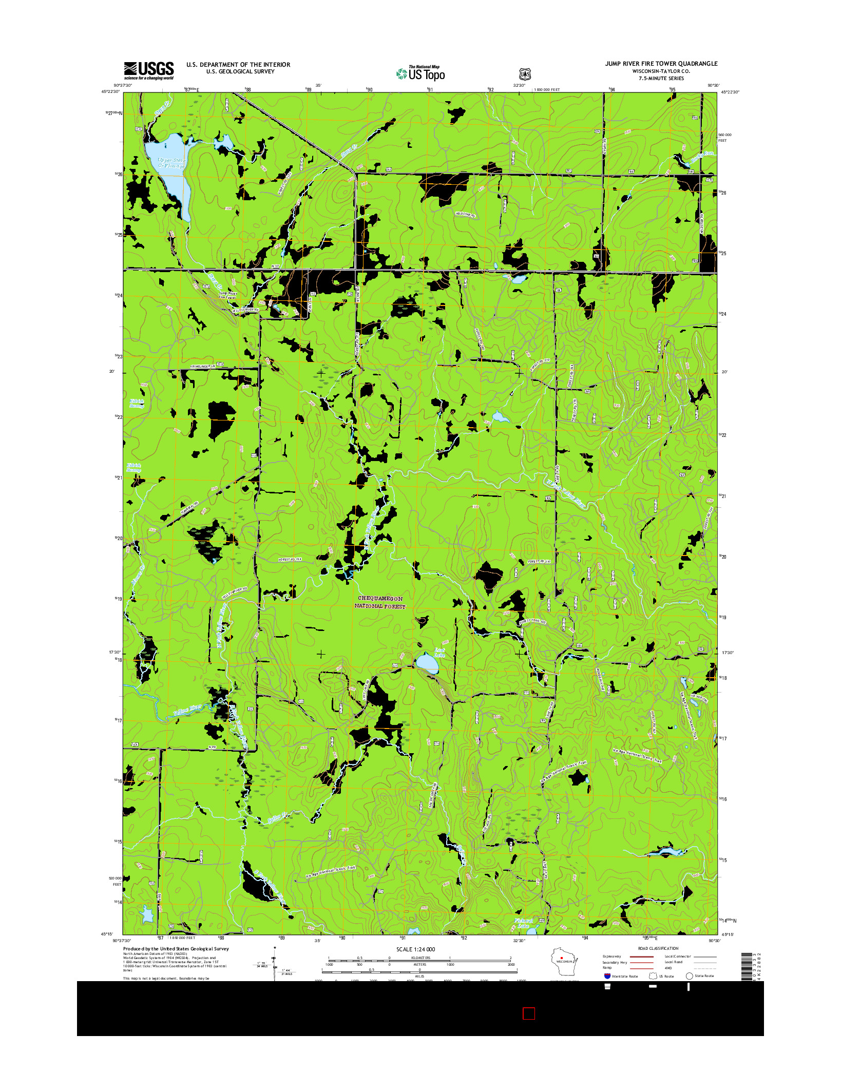 USGS US TOPO 7.5-MINUTE MAP FOR JUMP RIVER FIRE TOWER, WI 2015